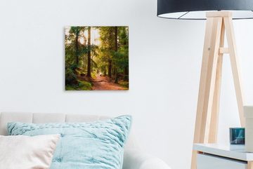 OneMillionCanvasses® Leinwandbild Wald - Weg - Bäume - Grün - Sonne - Natur, (1 St), Leinwand Bilder für Wohnzimmer Schlafzimmer