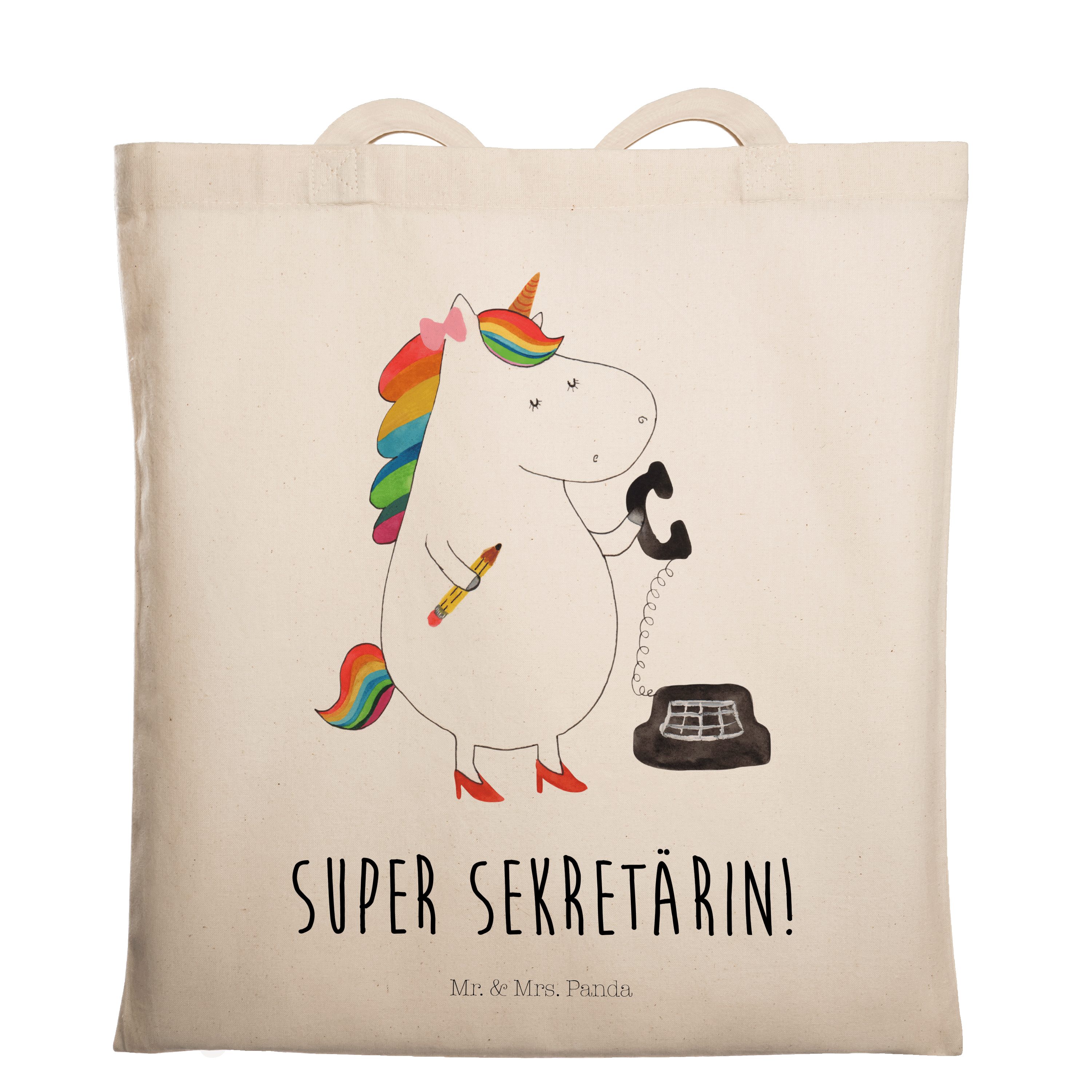 Mr. & Mrs. Panda Tragetasche Unicorn, (1-tlg) Einhorn Sekretärin J - Transparent Geschenk, - Beuteltasche