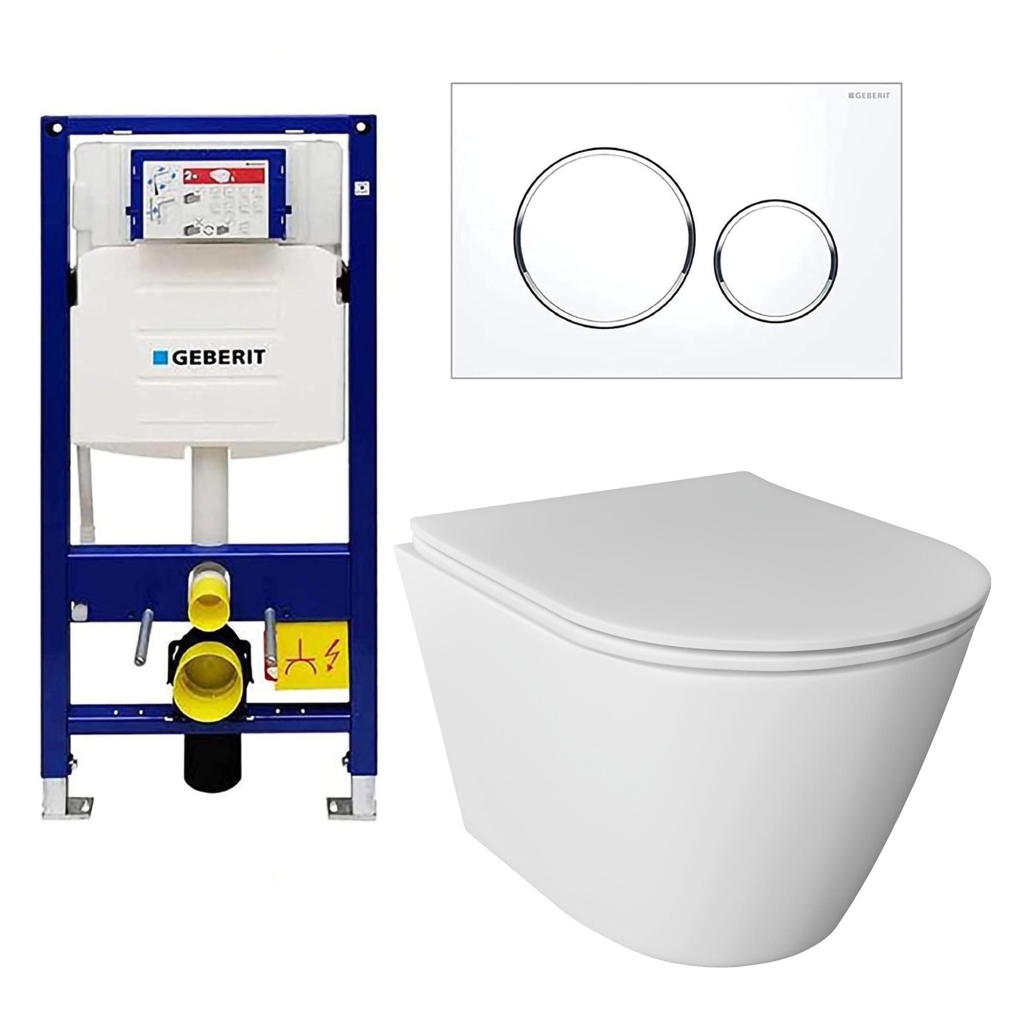 Alpenberger WC-Komplettset Spülrandloses WC – Toilette mit WC Deckel mit Absenkautomatik - Weiß, Wand Montage, (mit Betätigungsplatte Geberit Vorwandelement), Hänge WC mit Spülkasten Komplettset