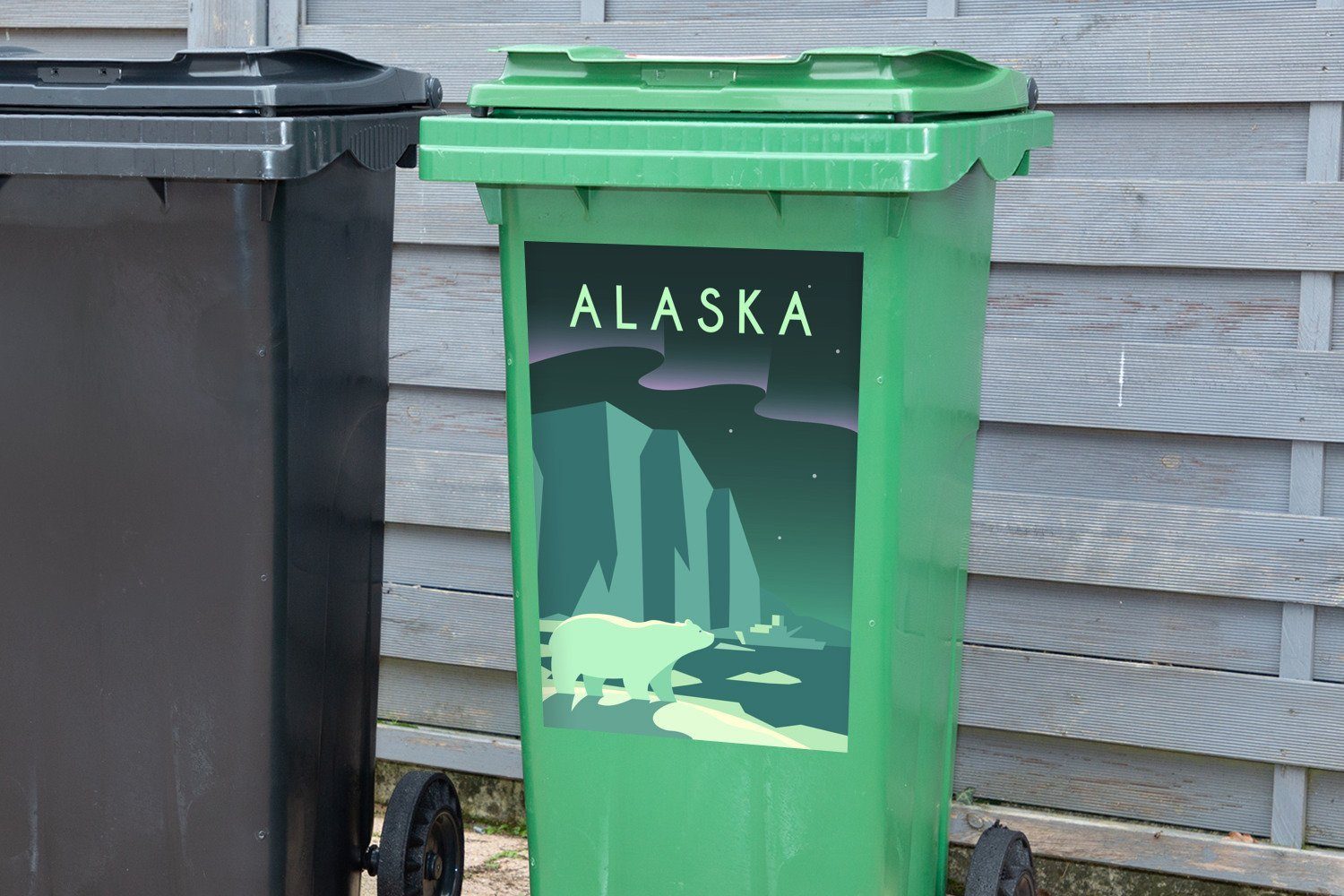 Illustration Container, Mülleimer-aufkleber, Wandsticker Abfalbehälter Sticker, Nordlichts MuchoWow (1 in des St), Mülltonne, Alaska