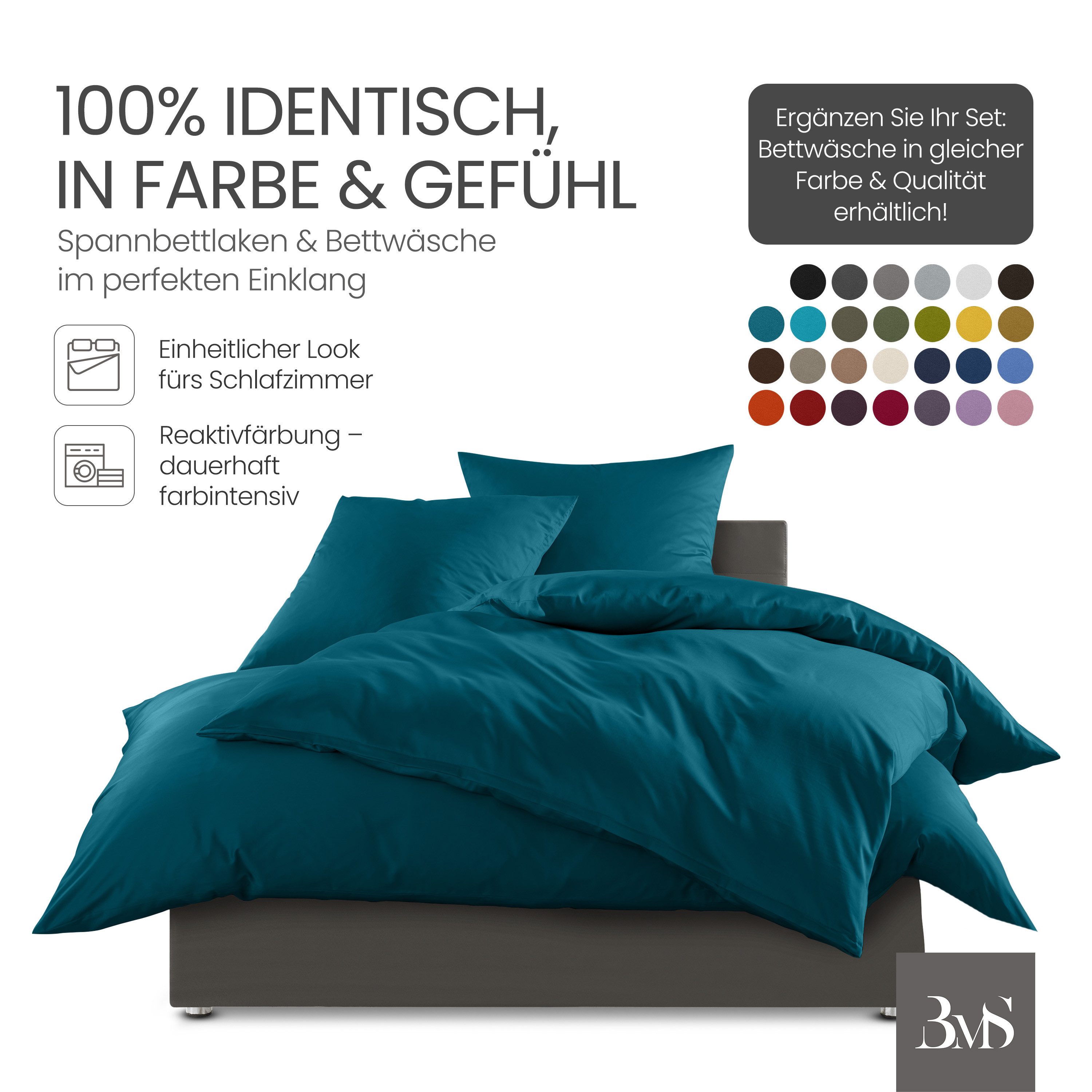 BETTWAESCHE-MIT-STIL Spannbettlaken Mako Satin Spannbettlaken, Matratzenhöhe 12-20 cm, Mako-Satin, Gummizug: rundum, (1 Stück) – Bild 4 von 5