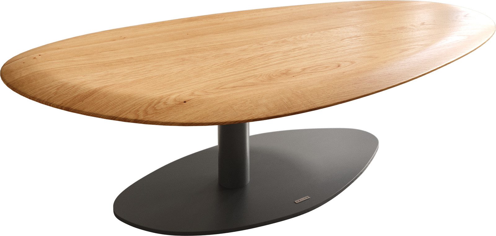 DELIFE Couchtisch Edge, Oval 140x75 cm Eiche Natur Runde Kante Vibany Metall Schwarz