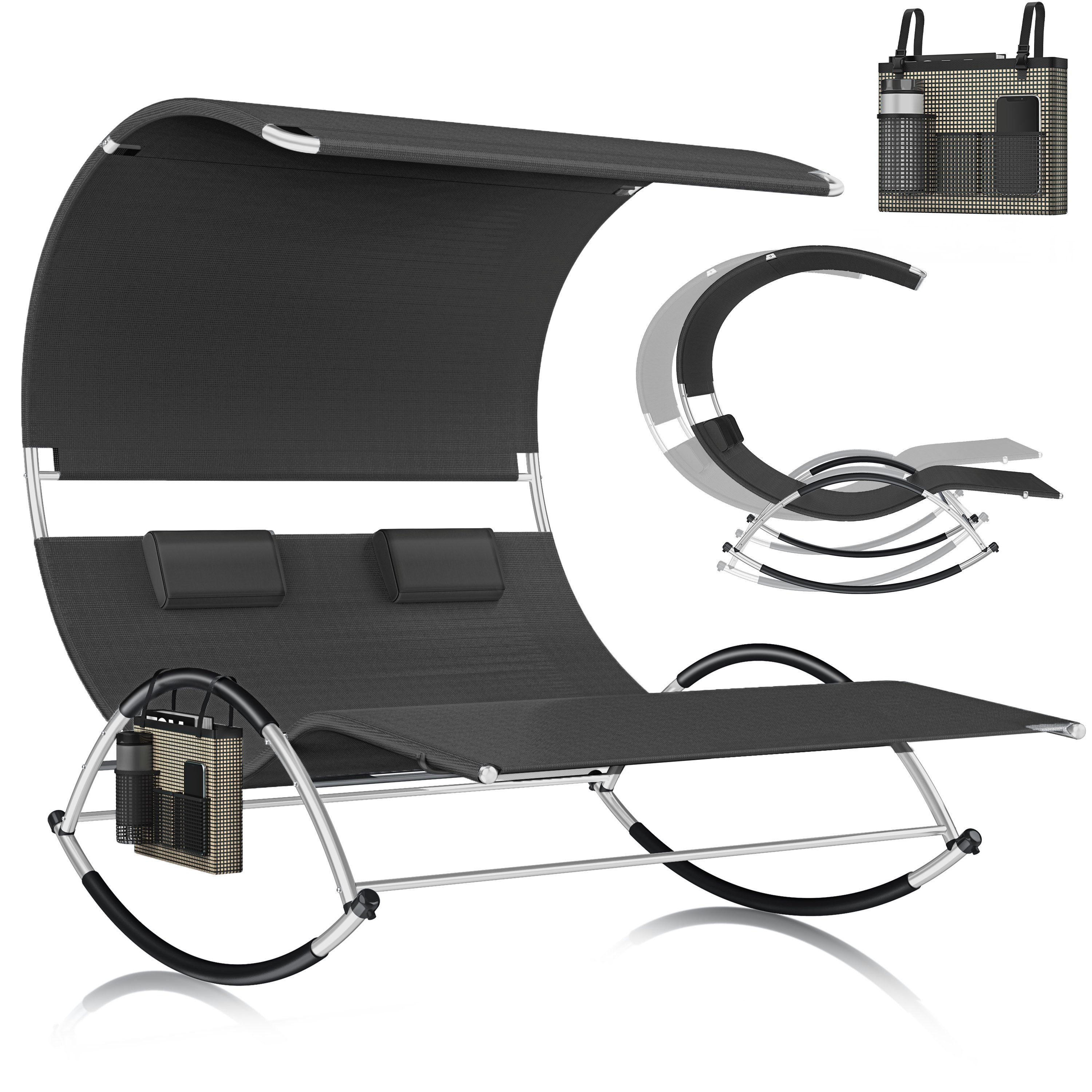 KESSER Gartenliege, Doppelliege Sonnenliege Sonnendach & Kopfkissen, Relaxliege 2 Personen