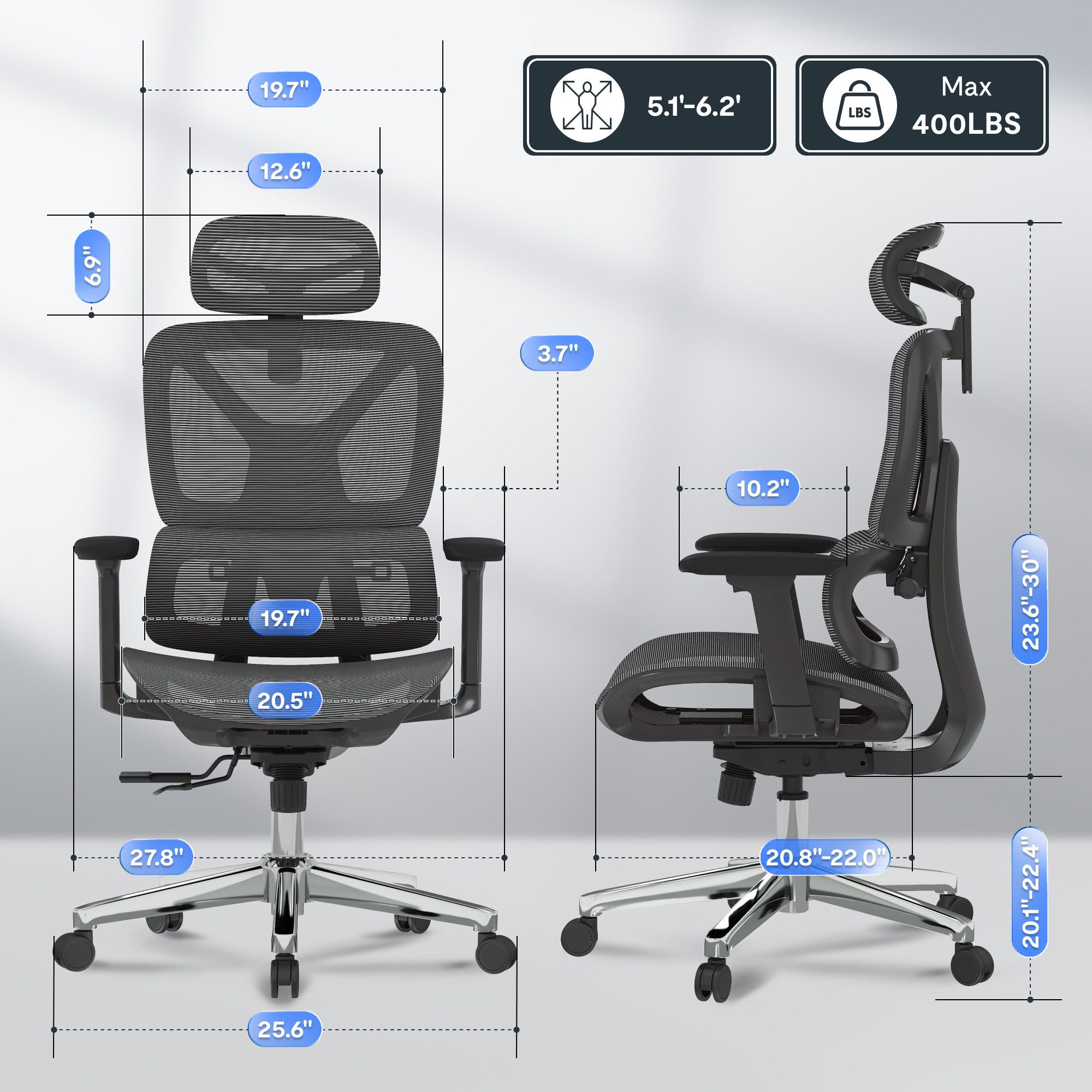 FLEXISPOT Bürostuhl ErgoX, Schreibtischstuhl Premium Ergonomischer (Rückenlehne verstellbar 90°-135°, 3D-Armlehnen, 3D-Kopfstütze, 5D-verstellbare Rückenlehne), Chef-Mesh-Bürostuhl, Computer-Bürostuhl, 130KG Tragkraft