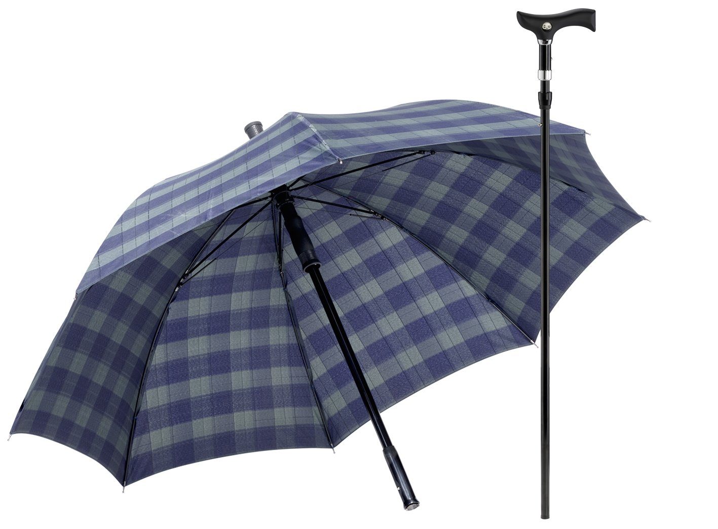 Stockshop Gehstock DUETT KARO BLAU/GRÜN Gehstock im Regenschirm, höhenverstellbar 80-83