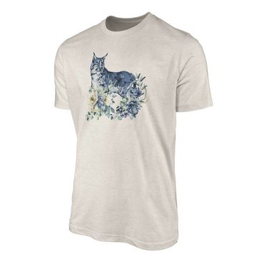 Sinus Art T-Shirt Herren Shirt 100% gekämmte Bio-Baumwolle T-Shirt Aquarell Luchs Blumen Motiv Nachhaltig Ökomode aus (1-tlg)