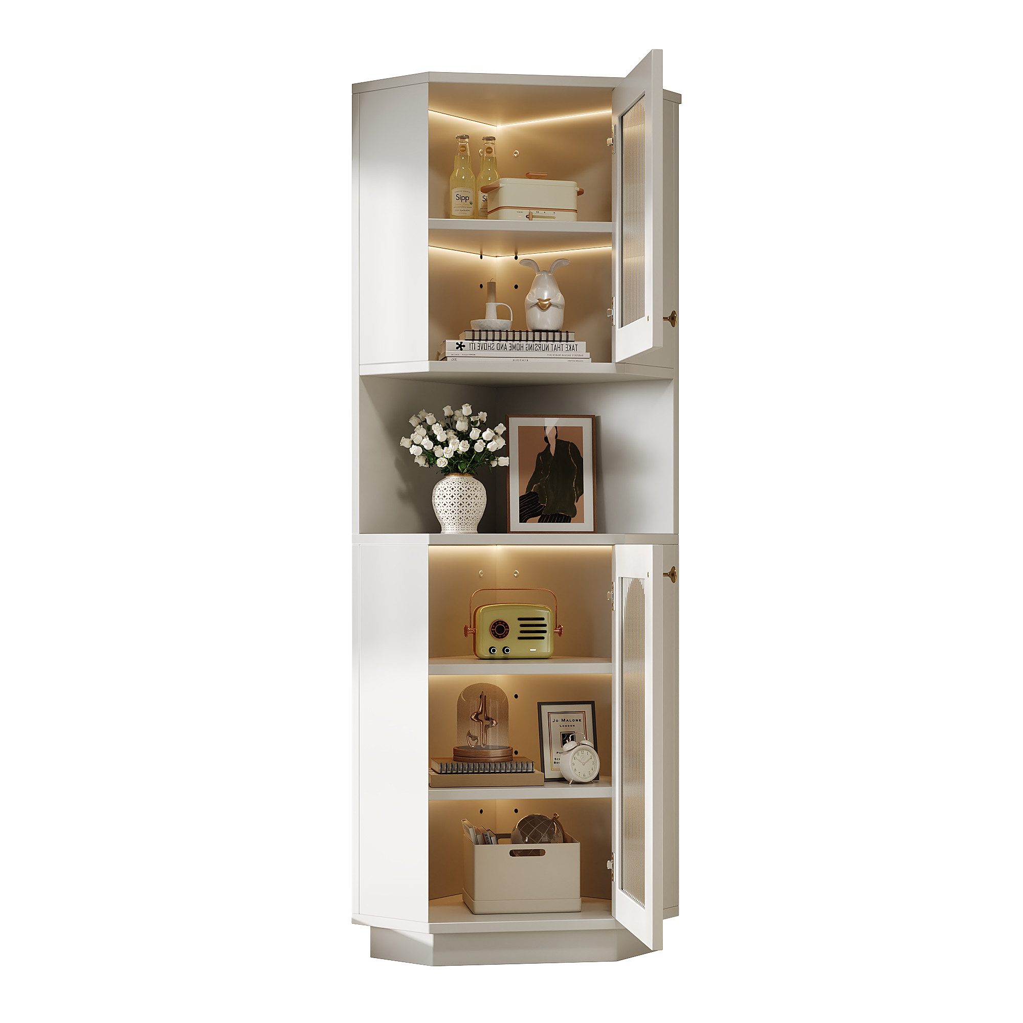 Odikalo Eckschrank Badschrank Seitenschrank Badmöbel Licht Ablagefach Fach Einlegeböden