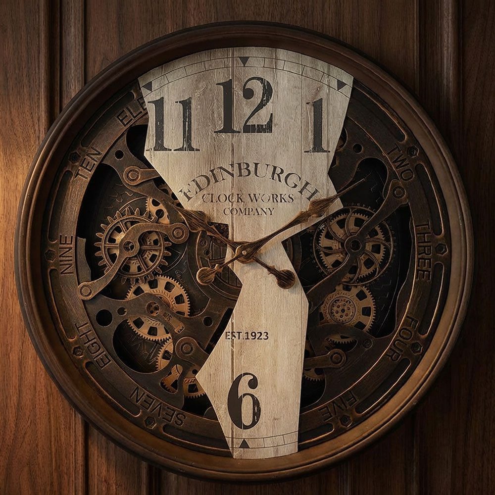 GLOBO LIGHTING Wanduhr (Wanduhr Designuhr Glas braun Zahnräder römisches Ziffernblatt D 76 cm)