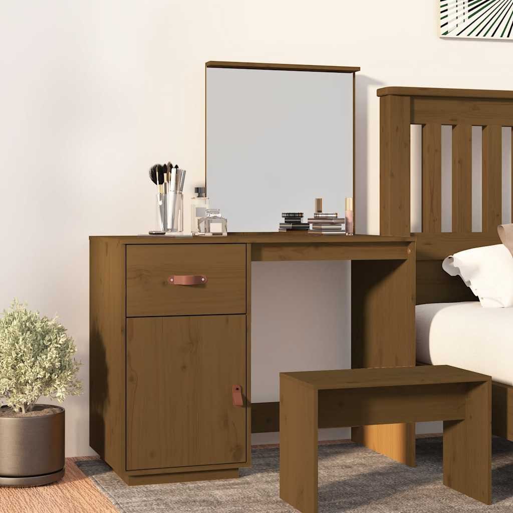 furnicato Schminktisch aus Massivholz mit Spiegel 95 x 50 x 134 cm Honigbraun (1-St)