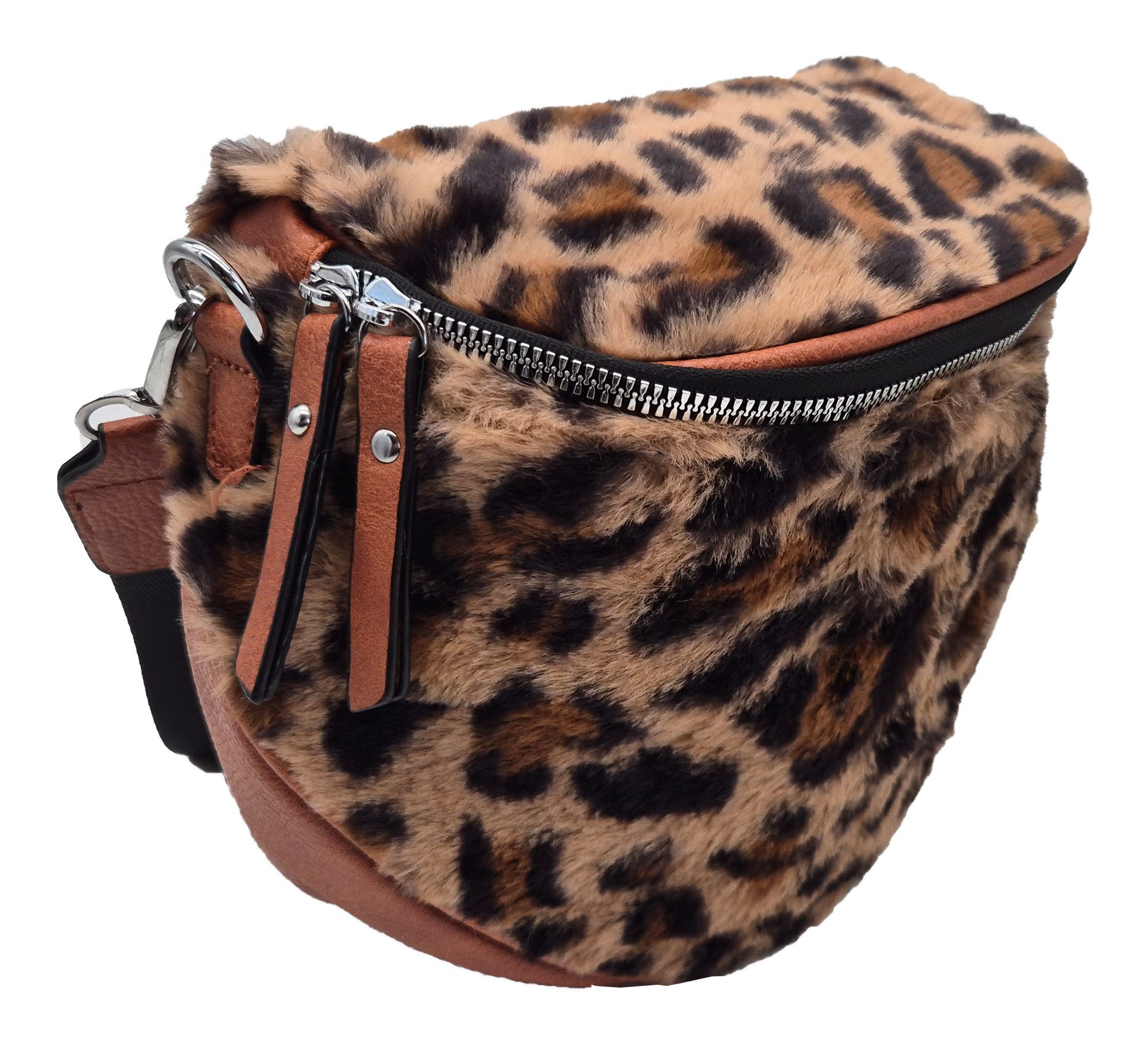 Einkaufszauber Schultertasche Slingbag Leopard Fell - Crossbody Umhängetasche, Kunstfell mit Leopardenmuster