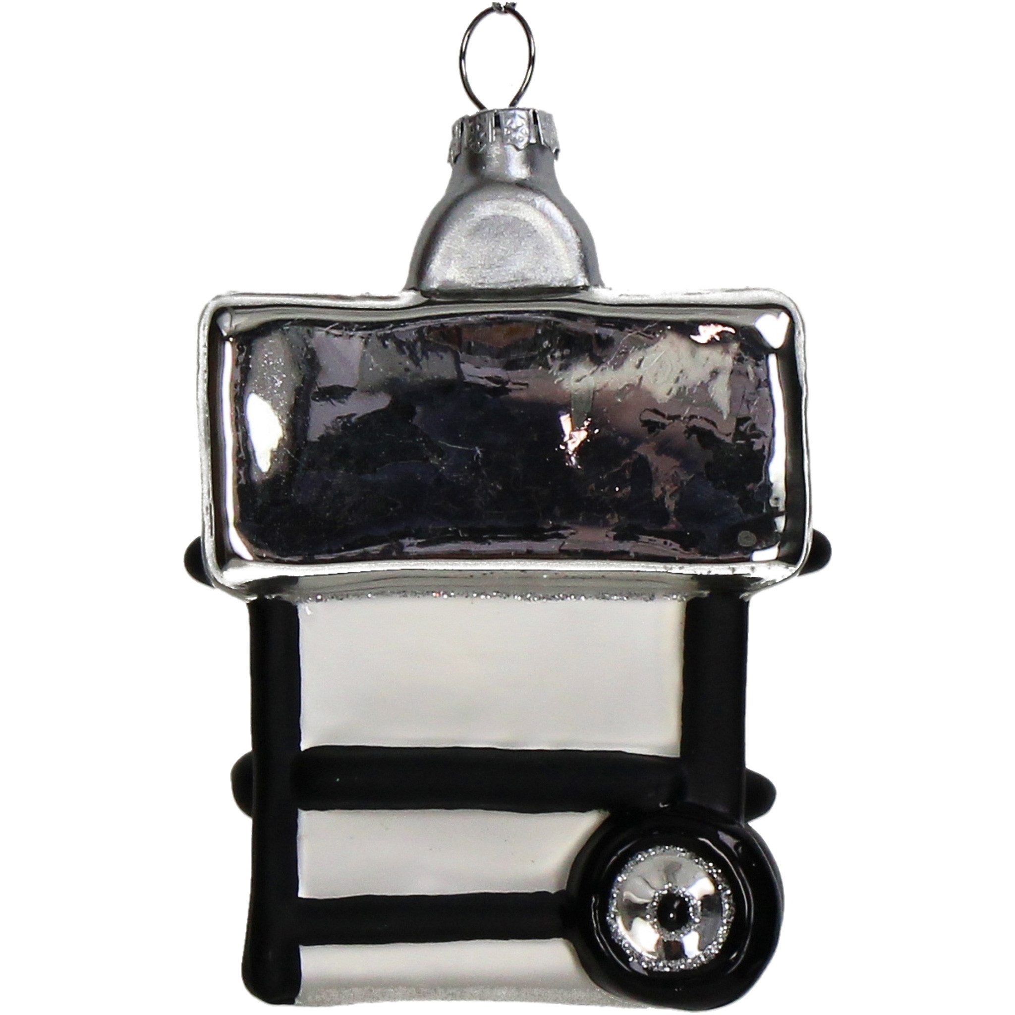 HD Collection Christbaumschmuck, Christbaumschmuck Glas 12,1cm BBQ Grillwagen Figur Silber / Schwarz
