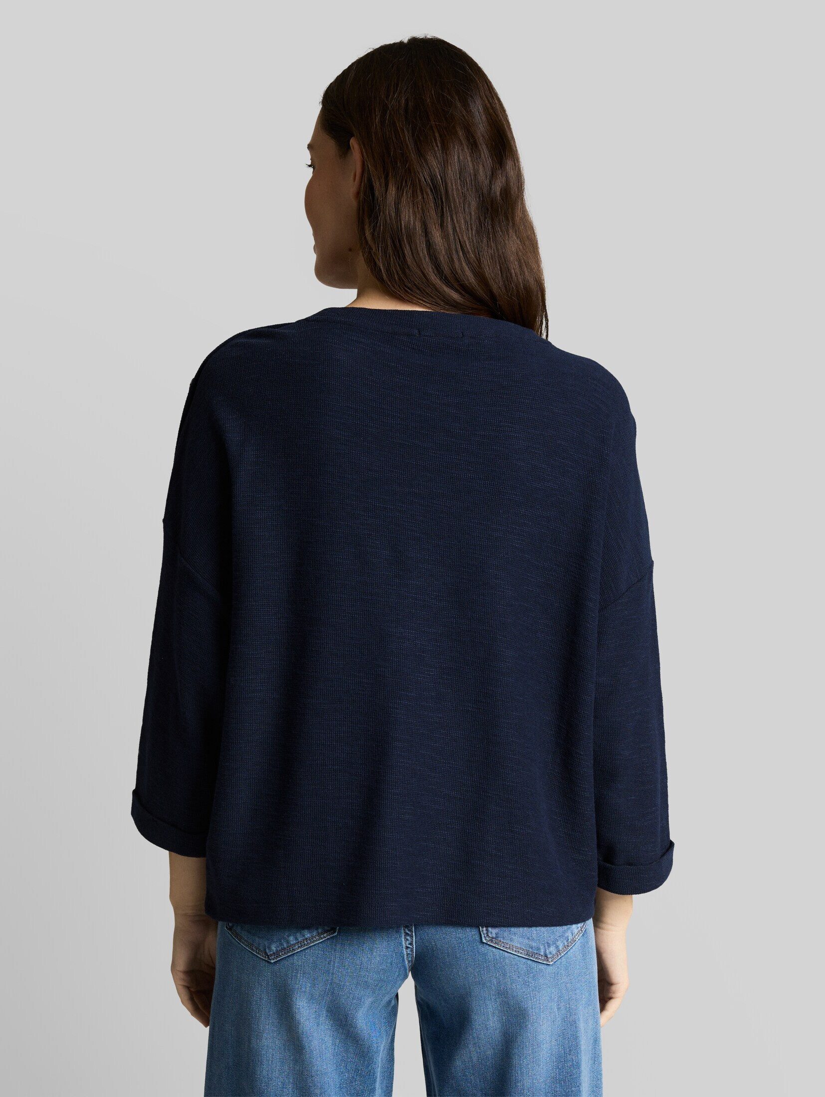 TOM TAILOR 3/4-Arm-Shirt T-Shirt (im Einserpack) Langarmshirt mit Knopf-Details