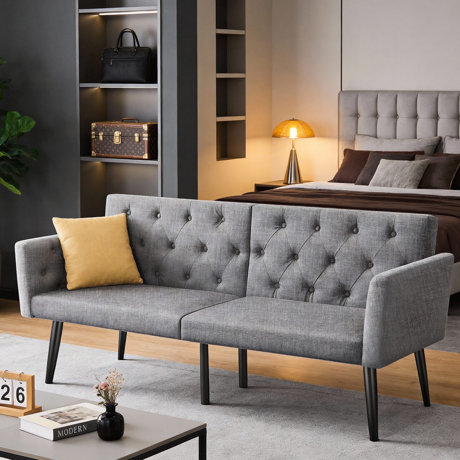 oyajia Schlafsofa mit Bettfunktion, klappbarer 2-Sitzer mit verstellbarer Rückenlehne, Polsterbett Multifunktion-Schlafsofa mit verstellbarer Rückenlehne, Ergonomisch, Max. bis 180KG