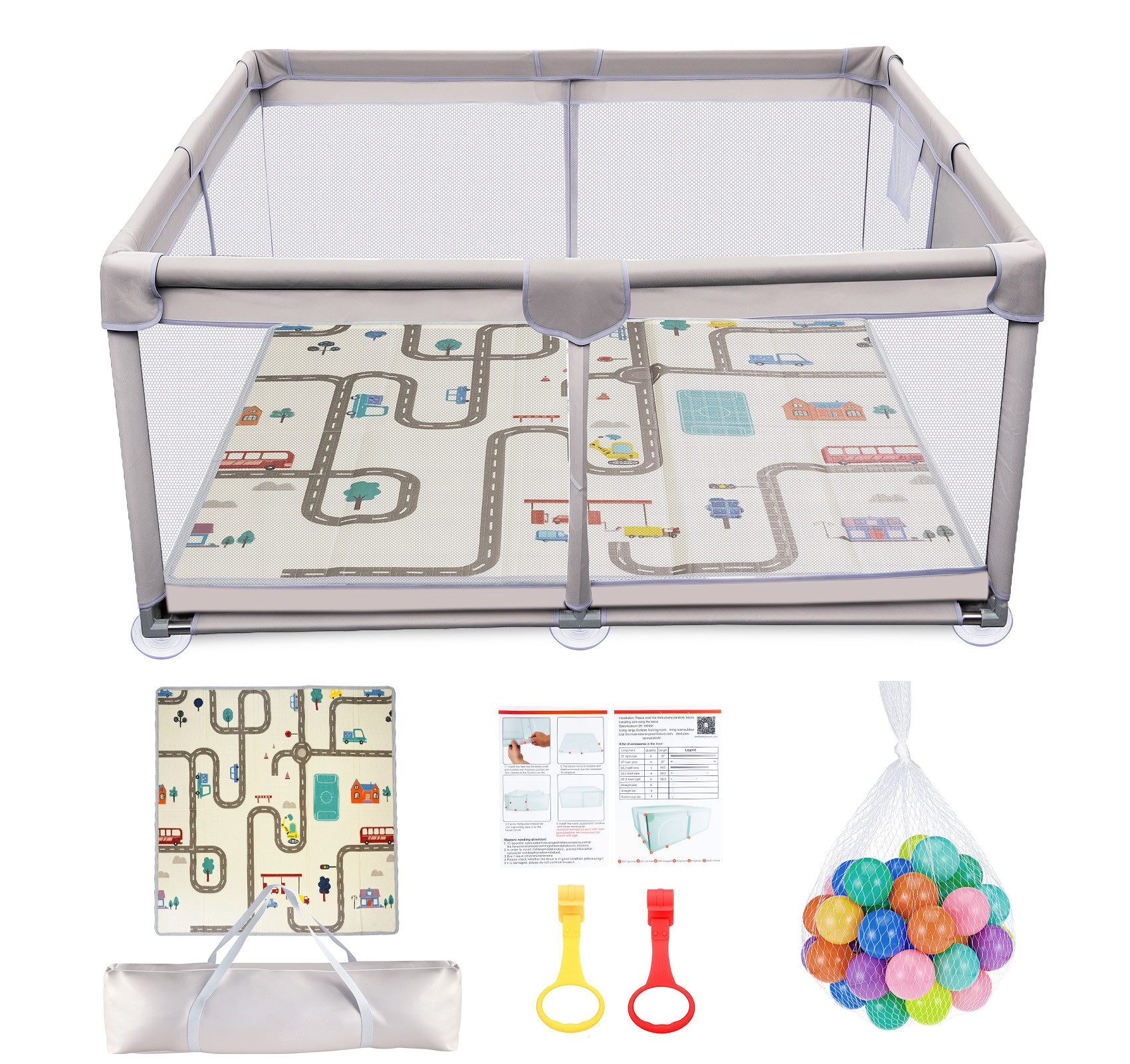 ElitVita Laufgitter Laufstall Baby, 300D Oxford Stoff, mit Faltbar Spielmat günstig online kaufen