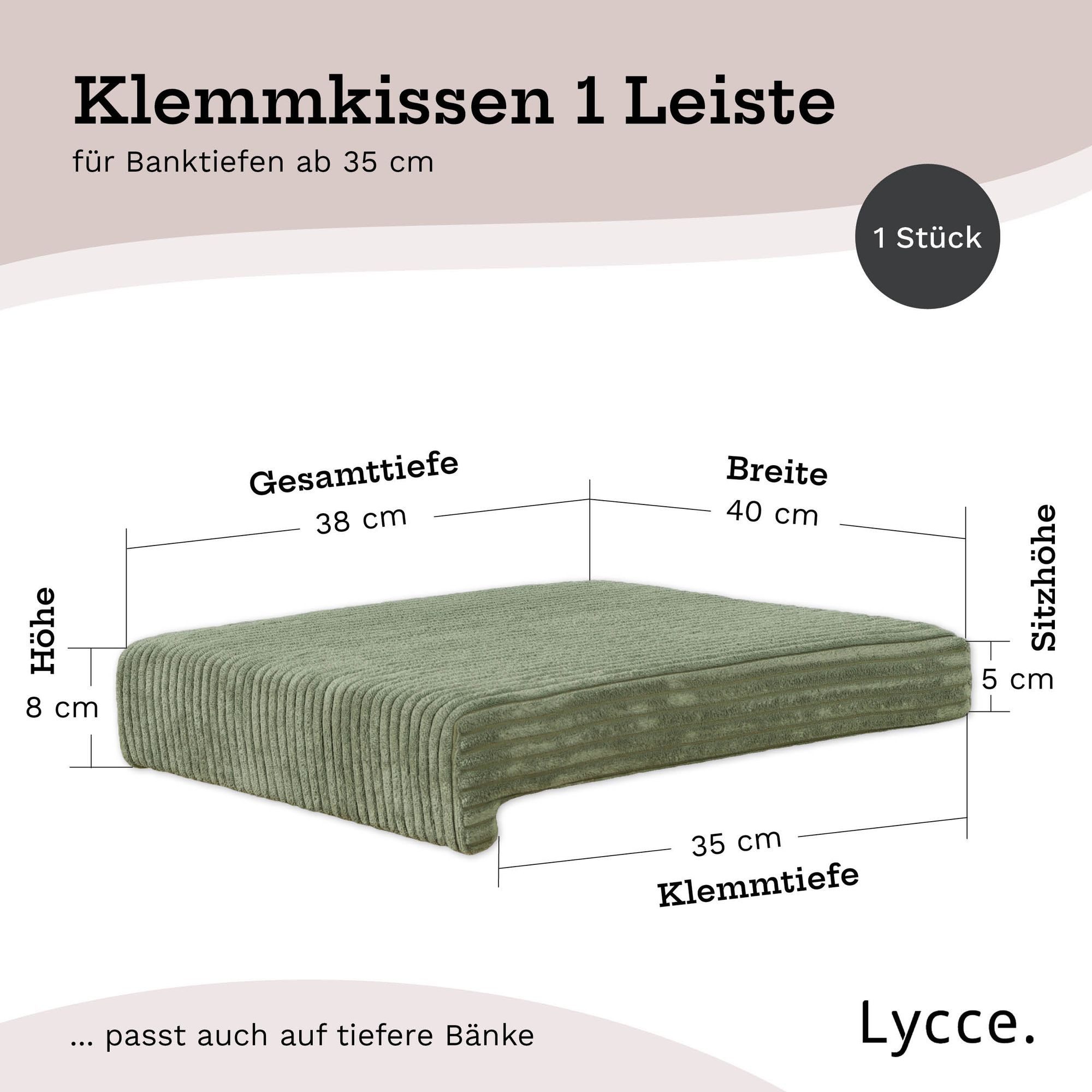 Lycce Bankauflage Bankauflage Klemmkissen 1 Leiste, Cordstoff extra Polsterung, (1 St), für Banktiefe ab 35 cm, verrutscht nicht, versch. Farben – Bild 4 von 5