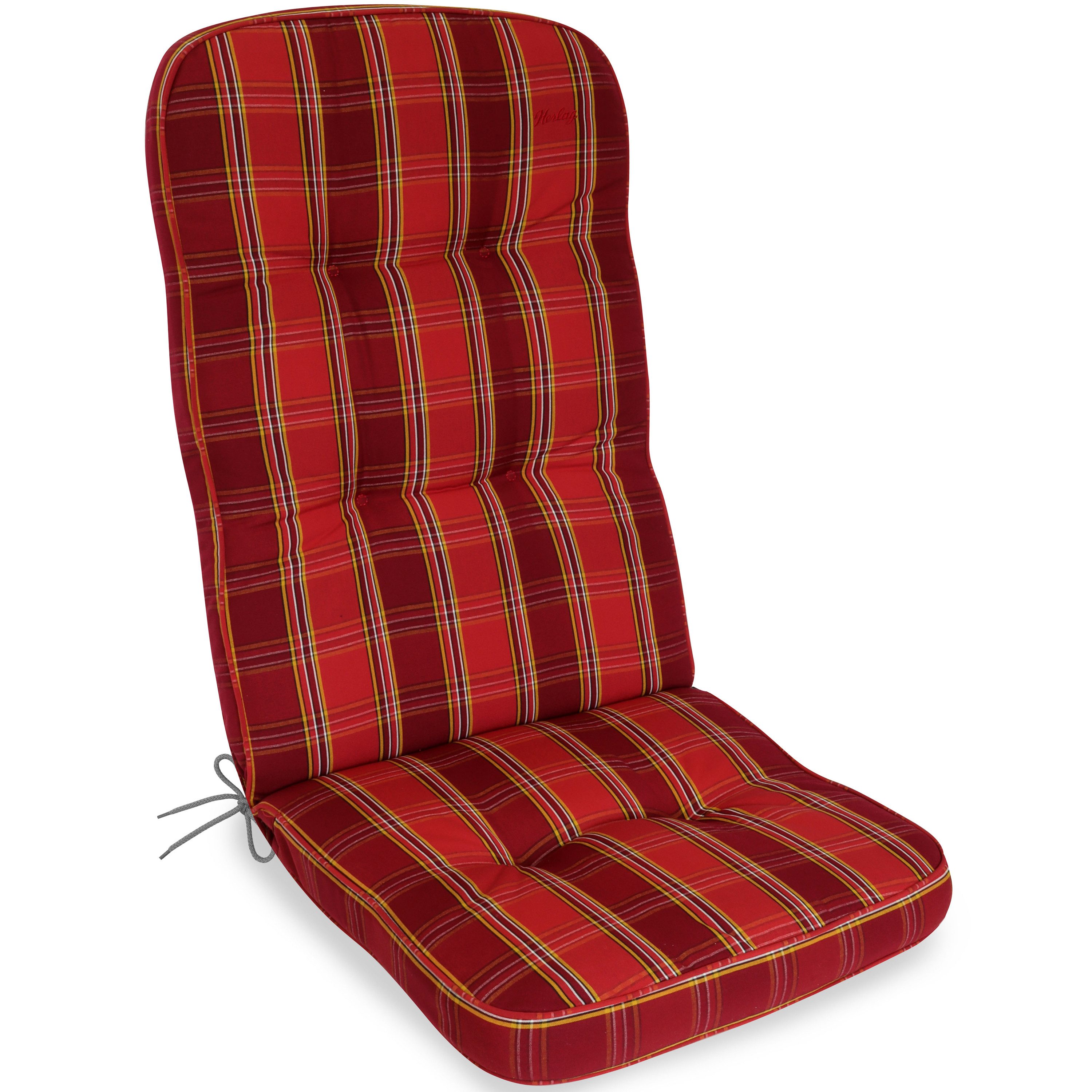 Herlag Hochlehnerauflage Tilly Gartenstuhlauflage dick gepolstert, (1 St), Gartenmöbelauflage 123x50x9cm Rot-Kariert