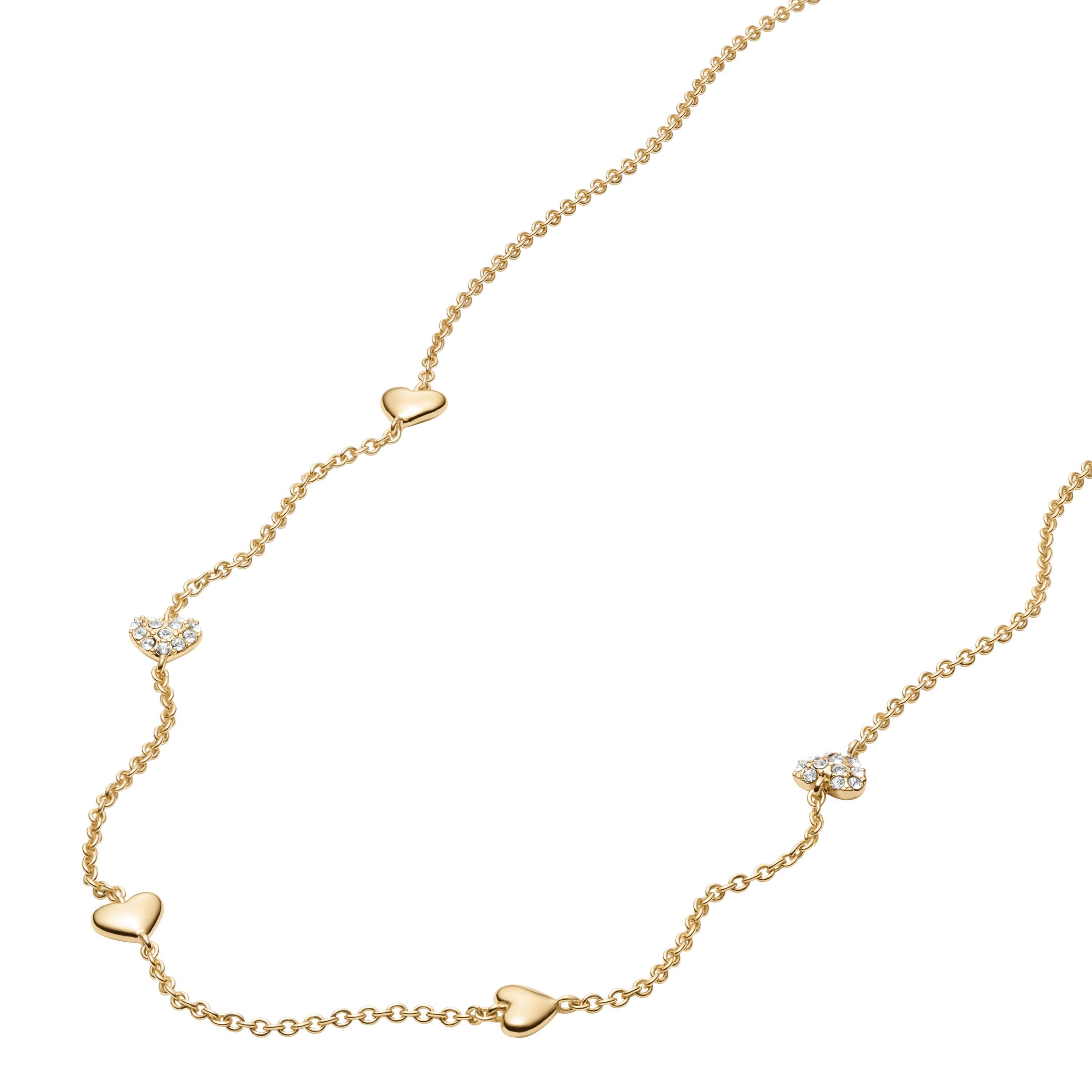 Fossil Kette mit Anhänger Schmuck Geschenk Metall SUTTON Herzen, mit Glasstein