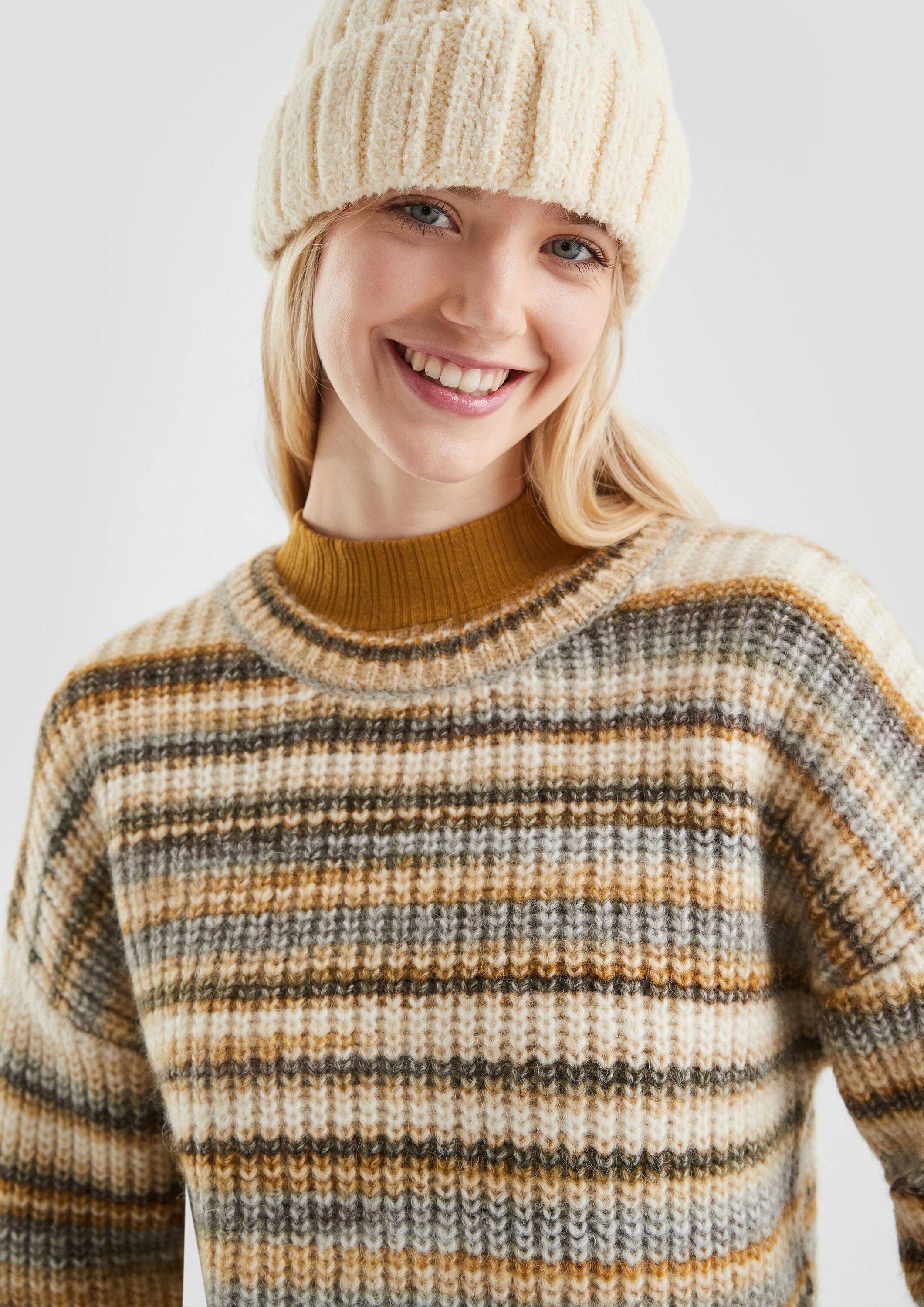QS Longpullover Strickpullover Weicher Pullover in bunter Multimelange Optik