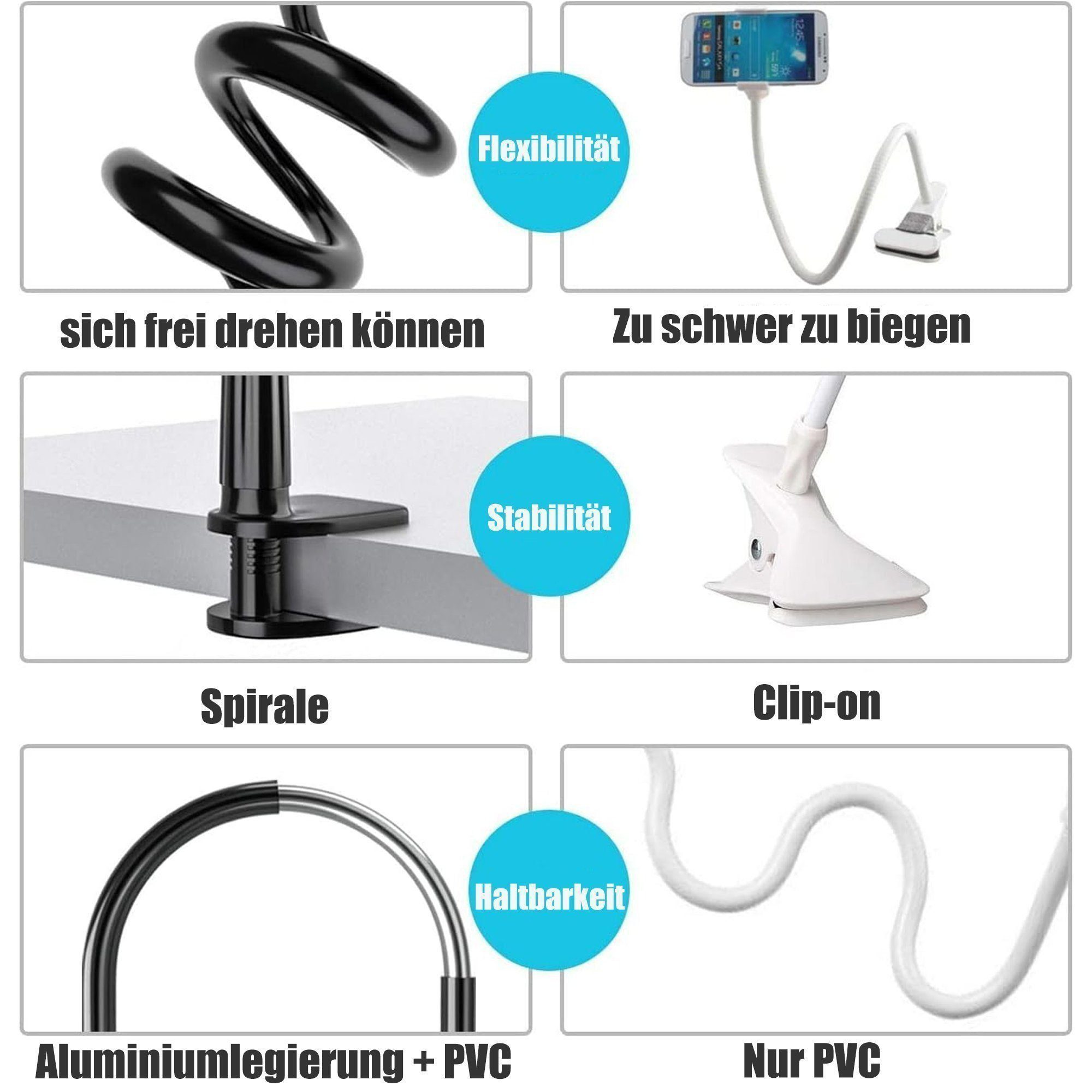 ibettertec Handy-Halterung Flexibler Schwanenhals-Handyhalter Gooseneck Handyhalter, (bis 10.5 Zoll, – Höhenverstellbar & 360° Drehbar – Universell für iPhone,  – Bild 5 von 5