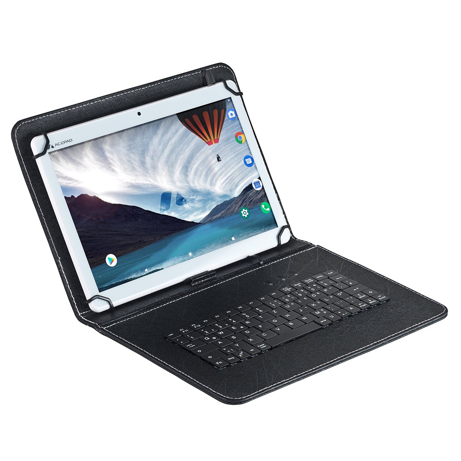 Acepad A145T v2024 Full-HD Tablet (10.1", 128 GB, Android, 4G (LTE), 6GB Ram, 10", Wi-Fi, FHD 1920x1200, mit USB-Tastaturtasche) Weiß mit USB-Tastatur
