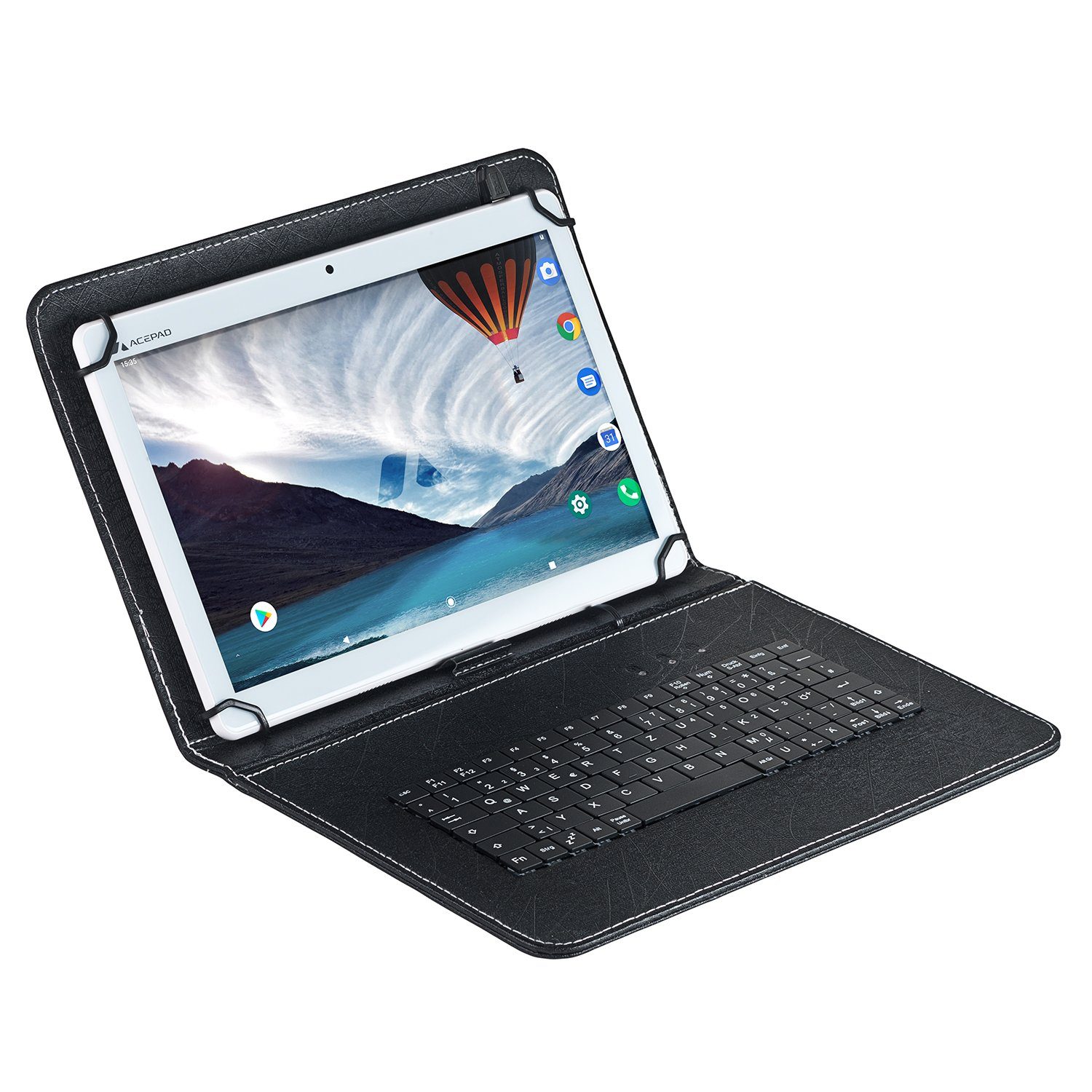 (LTE), 10", mit Full-HD 4G FHD USB-Tastaturtasche) A145T (10.1", 128 6GB GB, mit USB-Tastatur Acepad 1920x1200, v2024 Ram, Android, Tablet Weiß Wi-Fi,