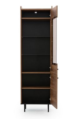 Furnix Standvitrine VASINIE Hochvitrine mit 2 Türen Brandy-Castello-Holz Loft Design B60 x H200 x T40 cm, Soft Close Scharnieren