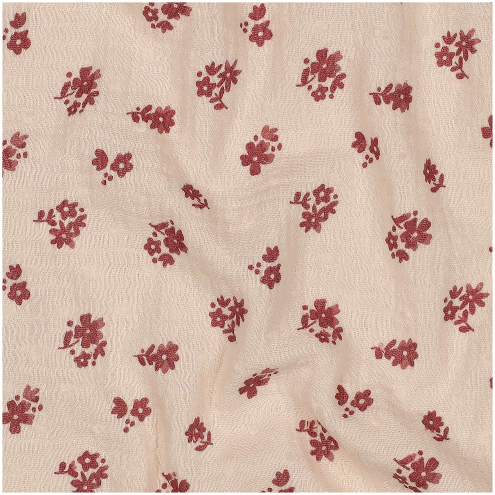 maDDma Stoff Musselin Dobby Blüten Double Gauze ab 1m x 1,35m Blumen Baumwollstoff, creme