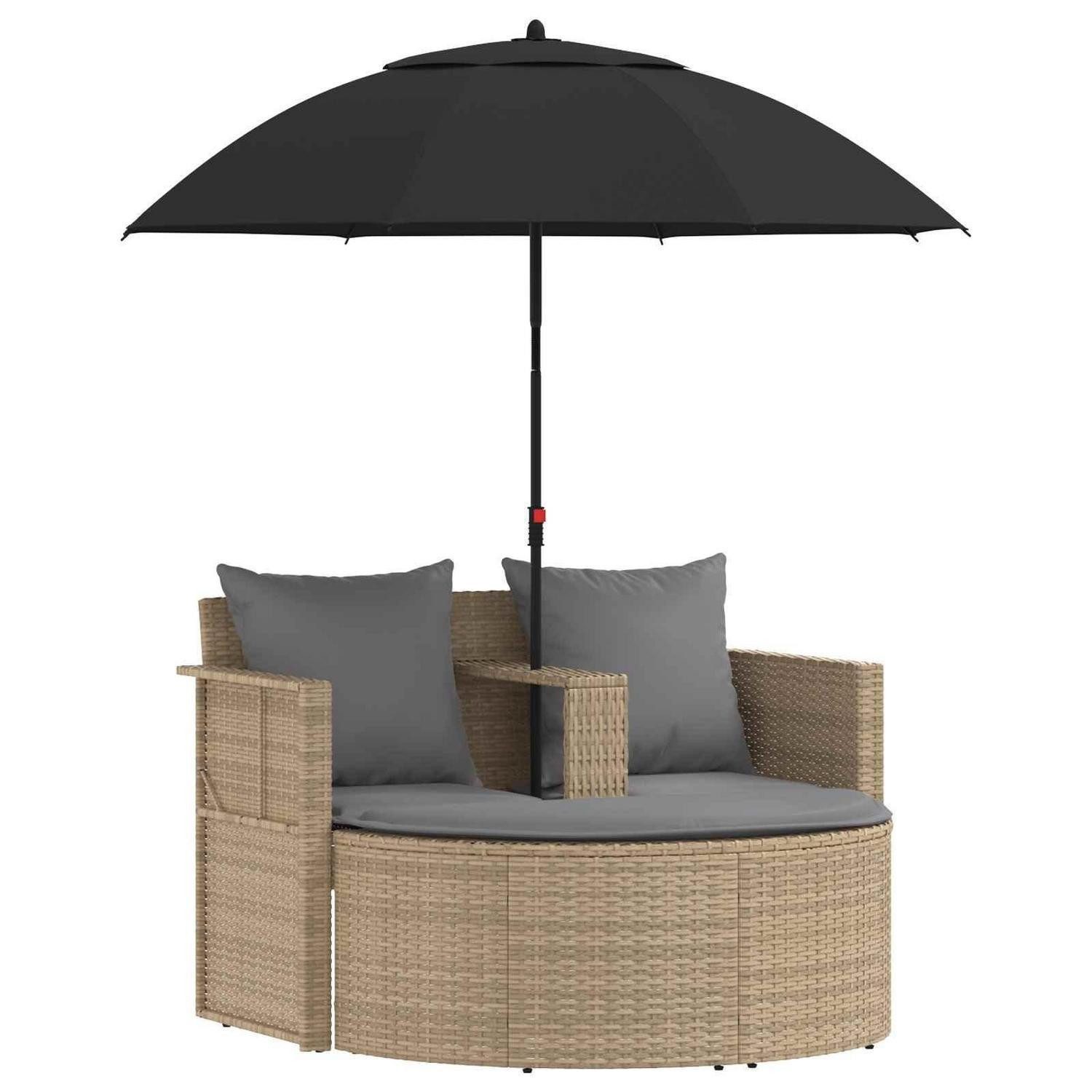 LuxusKollektion Gartensofa Garten-Sofa Poly-Rattan Beige/Hellgrau, 8 Teile