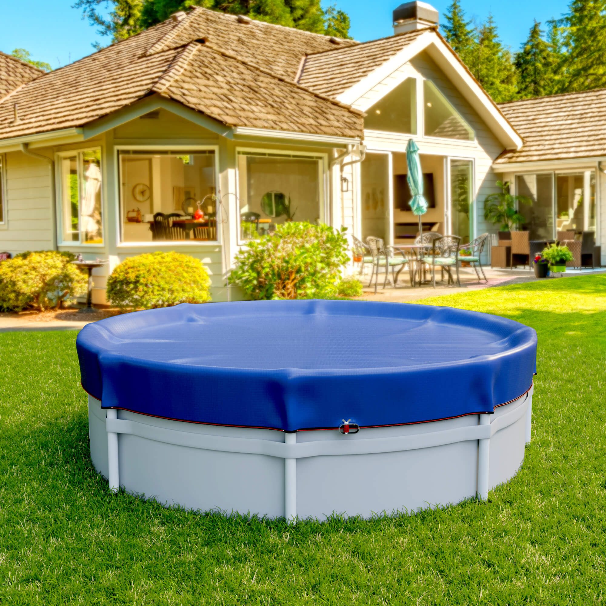 Arebos Pool-Abdeckplane rund, 2-in-1 Poolplane, Sommer&Winter Abdeckung, Ø 420-610 cm, Wasser- & wetterabweisend für ganzjährigen Einsatz