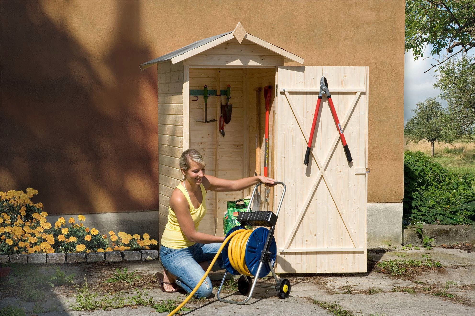weka Geräteschrank, Garten-/Terrassenschrank "351 Gr.1" Satteldach, 14mm, Elementbauweise
