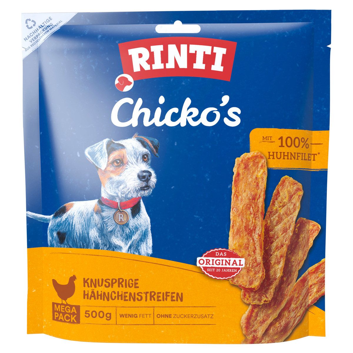 Rinti Chicko Knusprige Hähnchenstreifen Megapack 500 g - 5 Stück / Sparpak, Snack für: Hund