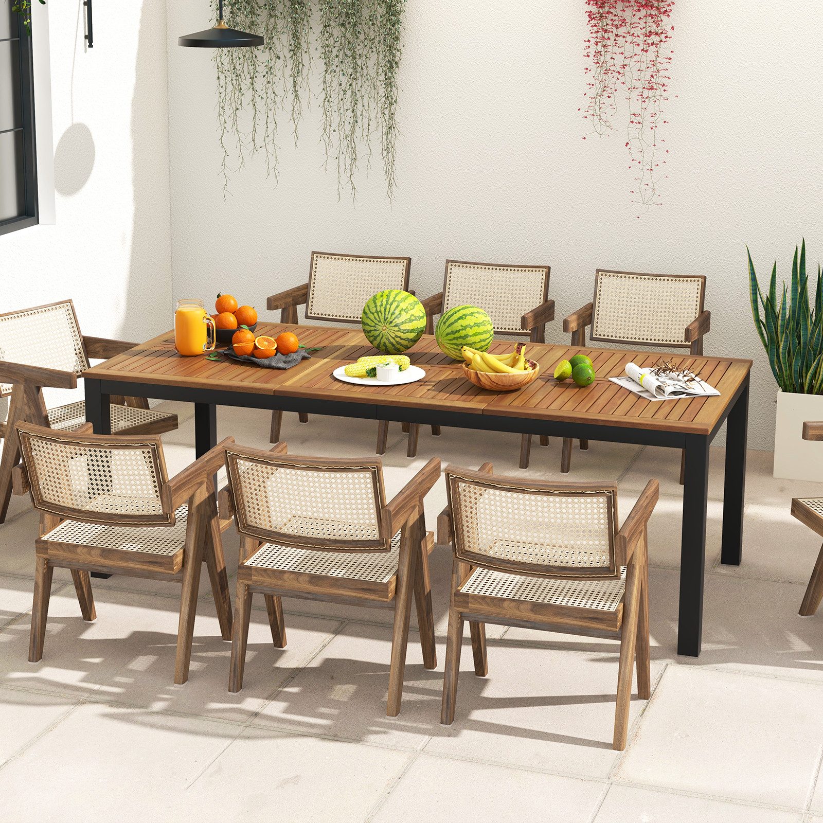 COSTWAY Gartentisch, Akazienholz Esstisch für 8 Personen, mit Schirmloch 20 günstig online kaufen