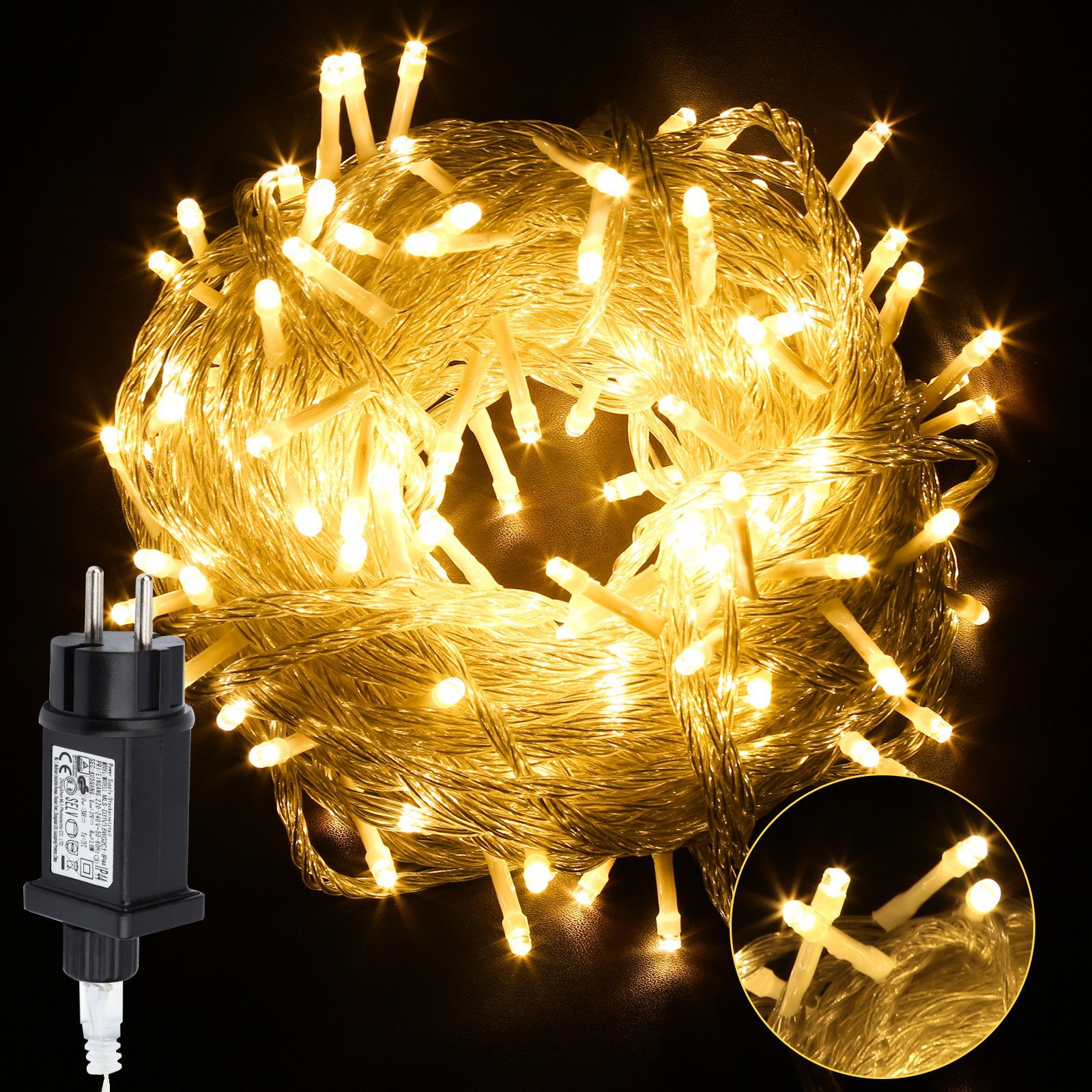 Weihnachtsdeko Warmweiß 10-200M Lichterkette LED-Lichterkette Wasserdicht Lichtervorhang Innen, Außen Gimisgu LED