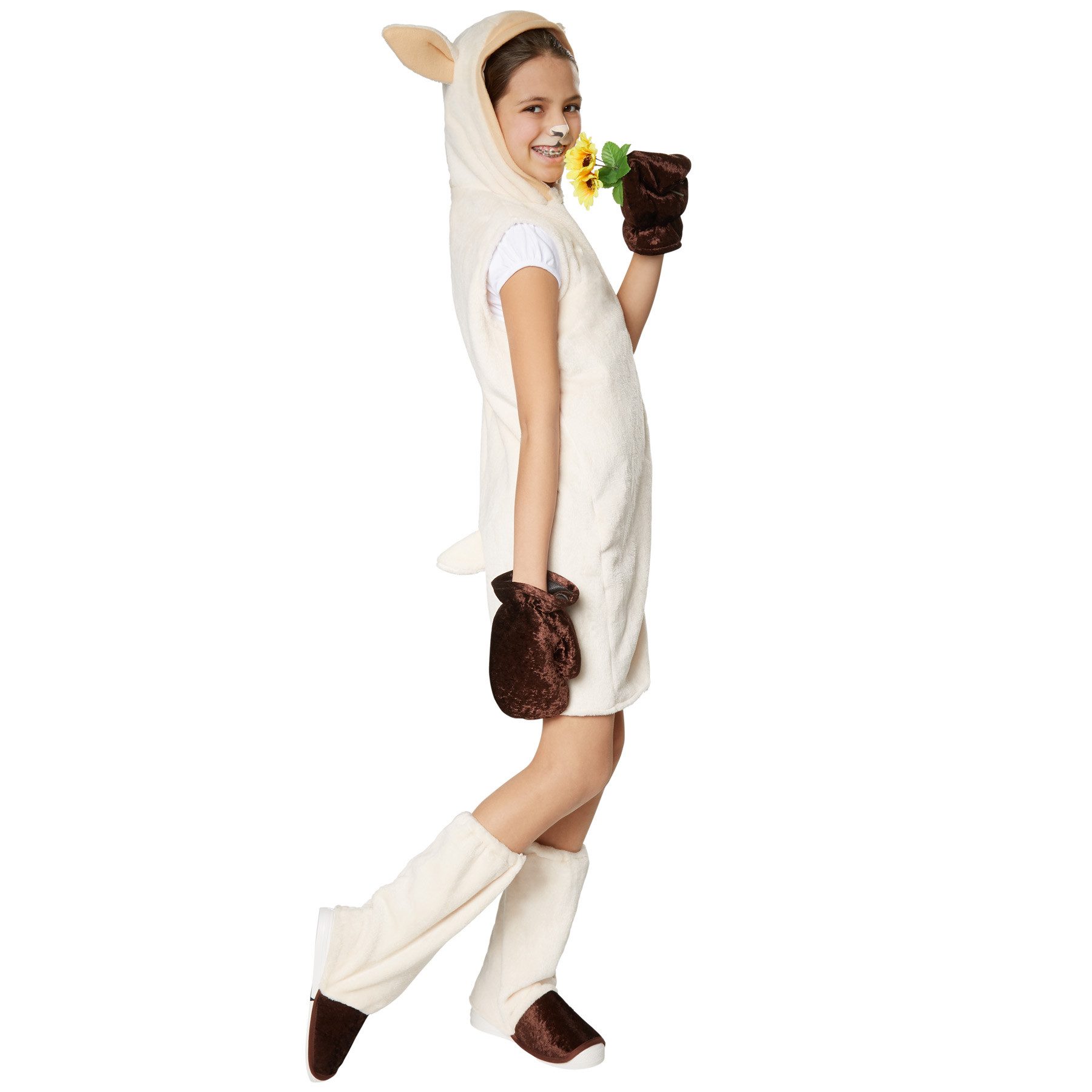 dressforfun Kostüm Lamm/Bock, Gr. 140 (9-10 Jahre), Inkl. Handschuhe und Beinstulpen, in der Farbe beige/weiß, Auch als Partner- oder Gruppenverkleidung
