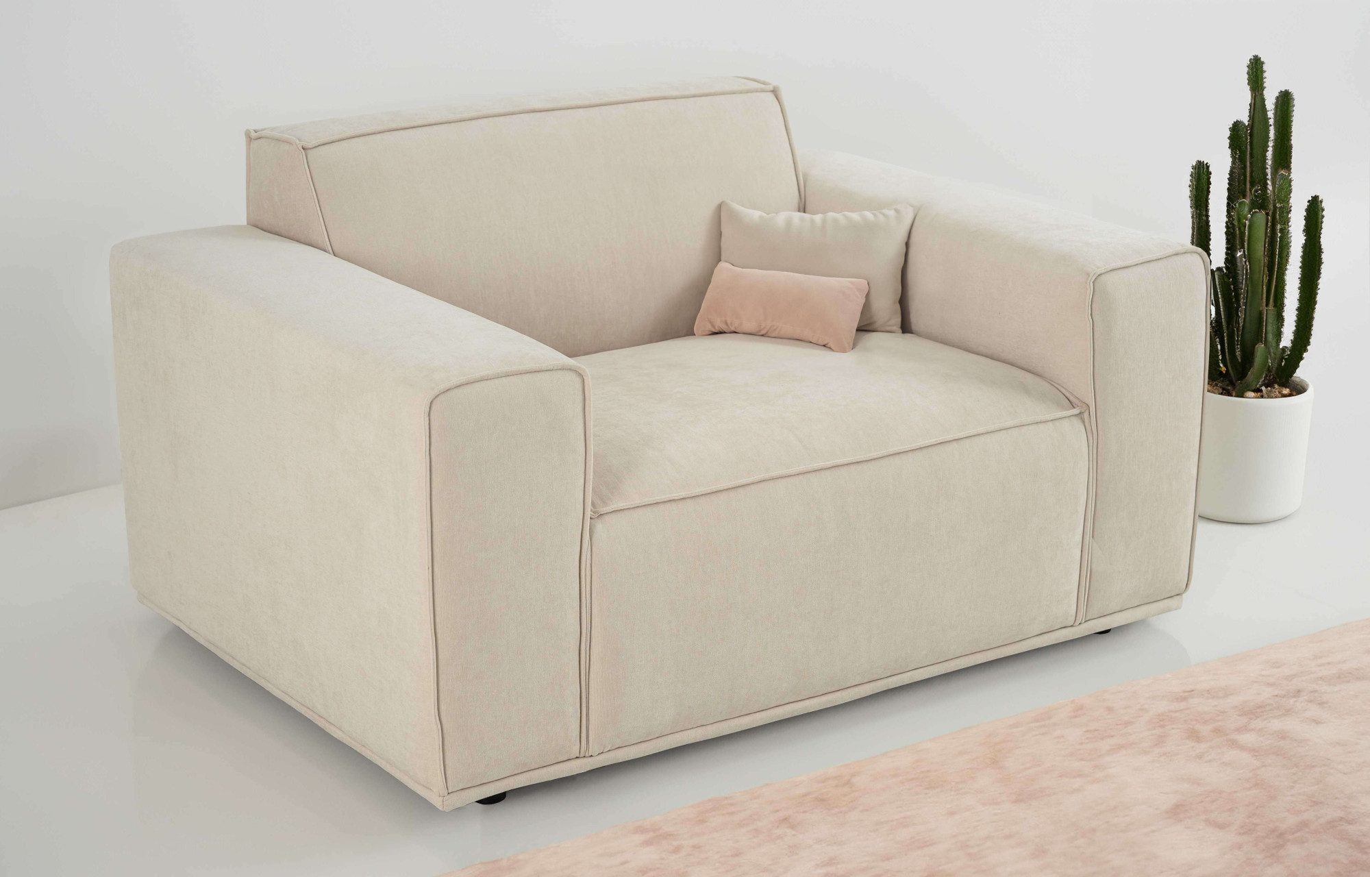 Home affaire Loveseat Avelin, 1.5 Sitzer, 140 cm, Chenille, Struktur-Boucle, mit Wellenunterfederung, Kedernaht, bodentief, Skandi-Design