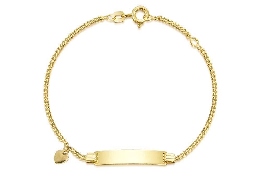 Silberkettenstore Goldarmband Kinder-Gravurarmband Panzer 1,8 mit Herzanhänger - 333 Gelbgold