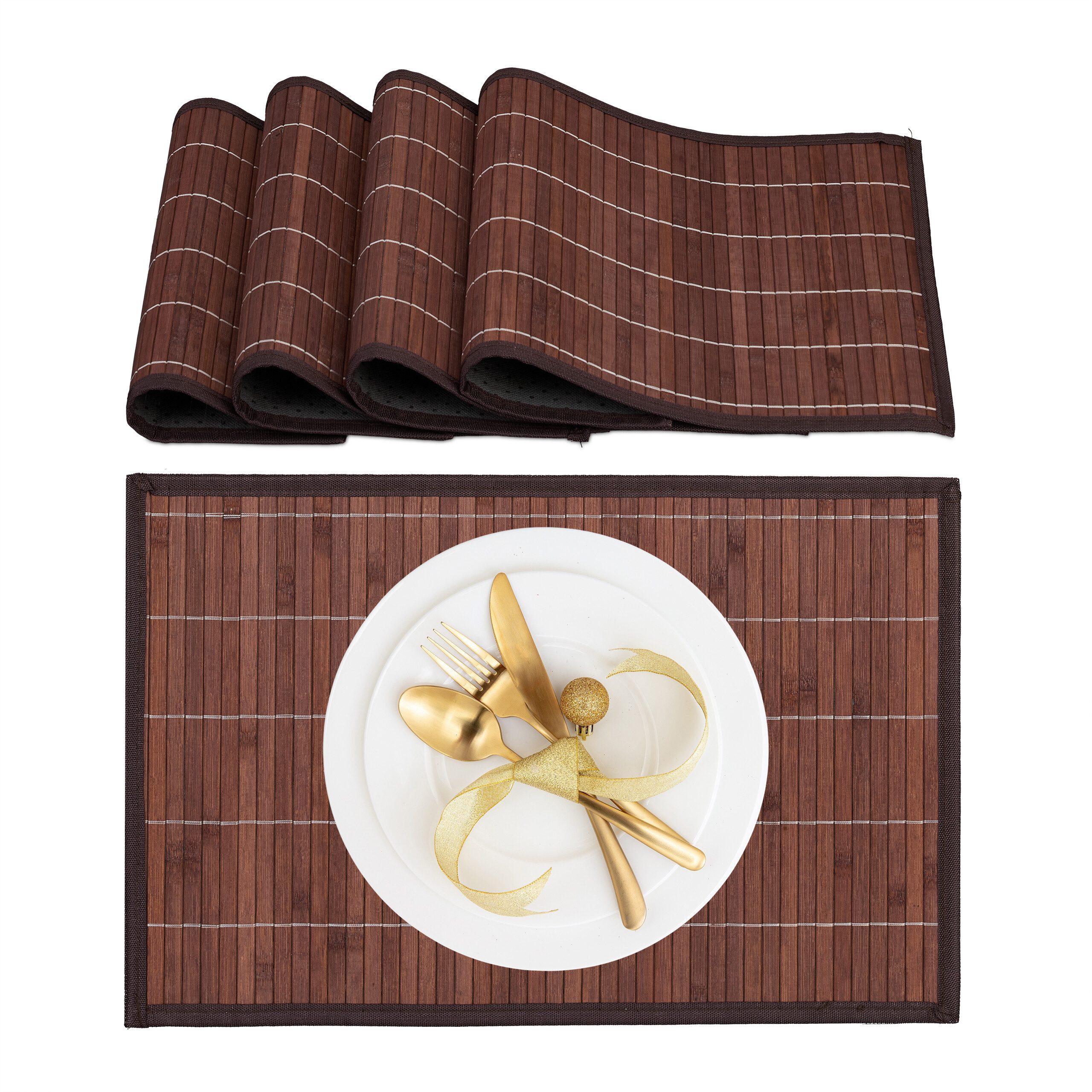 relaxdays Platzset Tischset 4er Set Bambus, (4er Set), braun günstig online kaufen