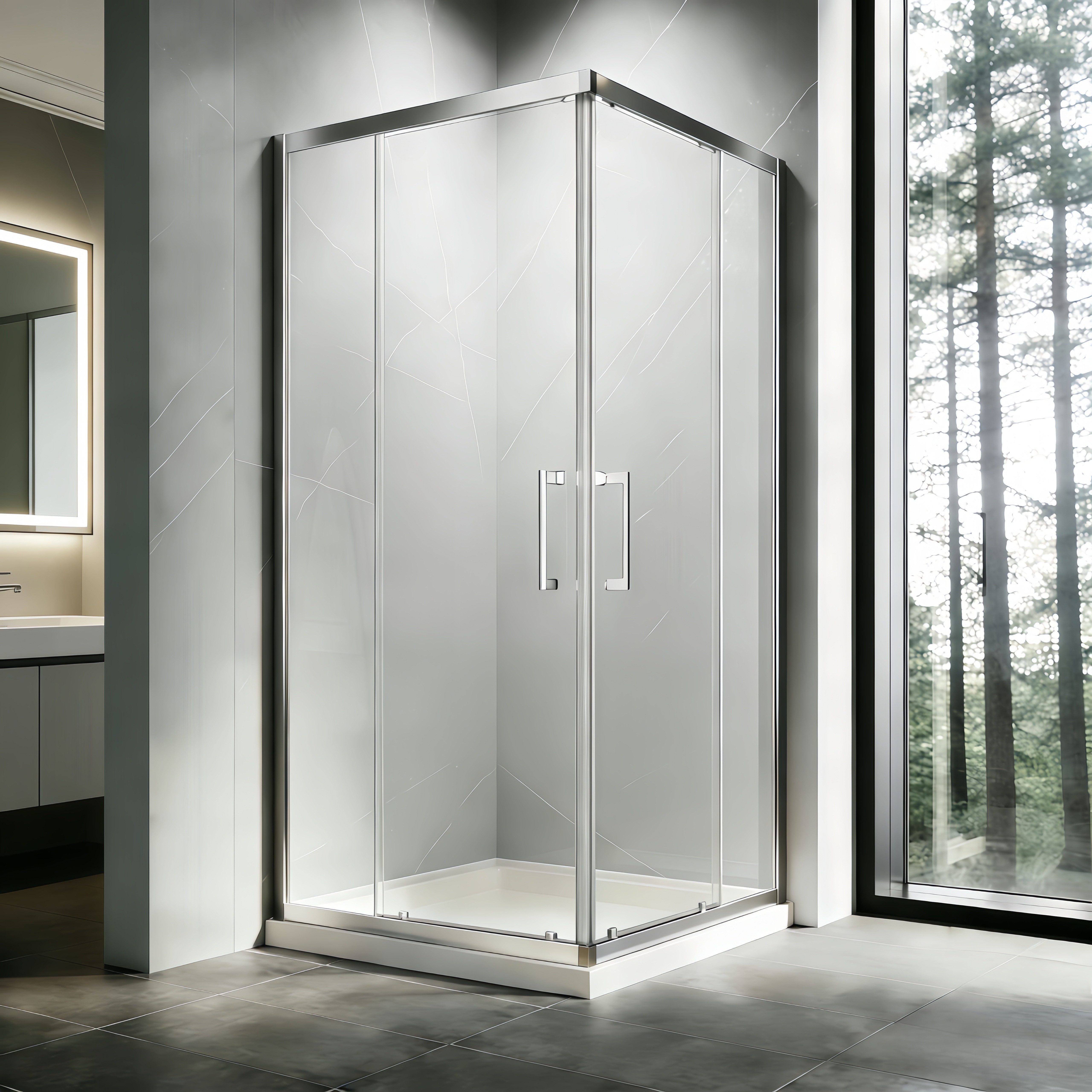 Hopibath Eckdusche Duschkabine 100x80 100x100 100x90 80x80 90x90, BxT: 90x75 cm, 5mm Sicherheitsglas, Doppel Schiebetür, mit 20mm Verstellbereich, Rechts-und Links montierbar