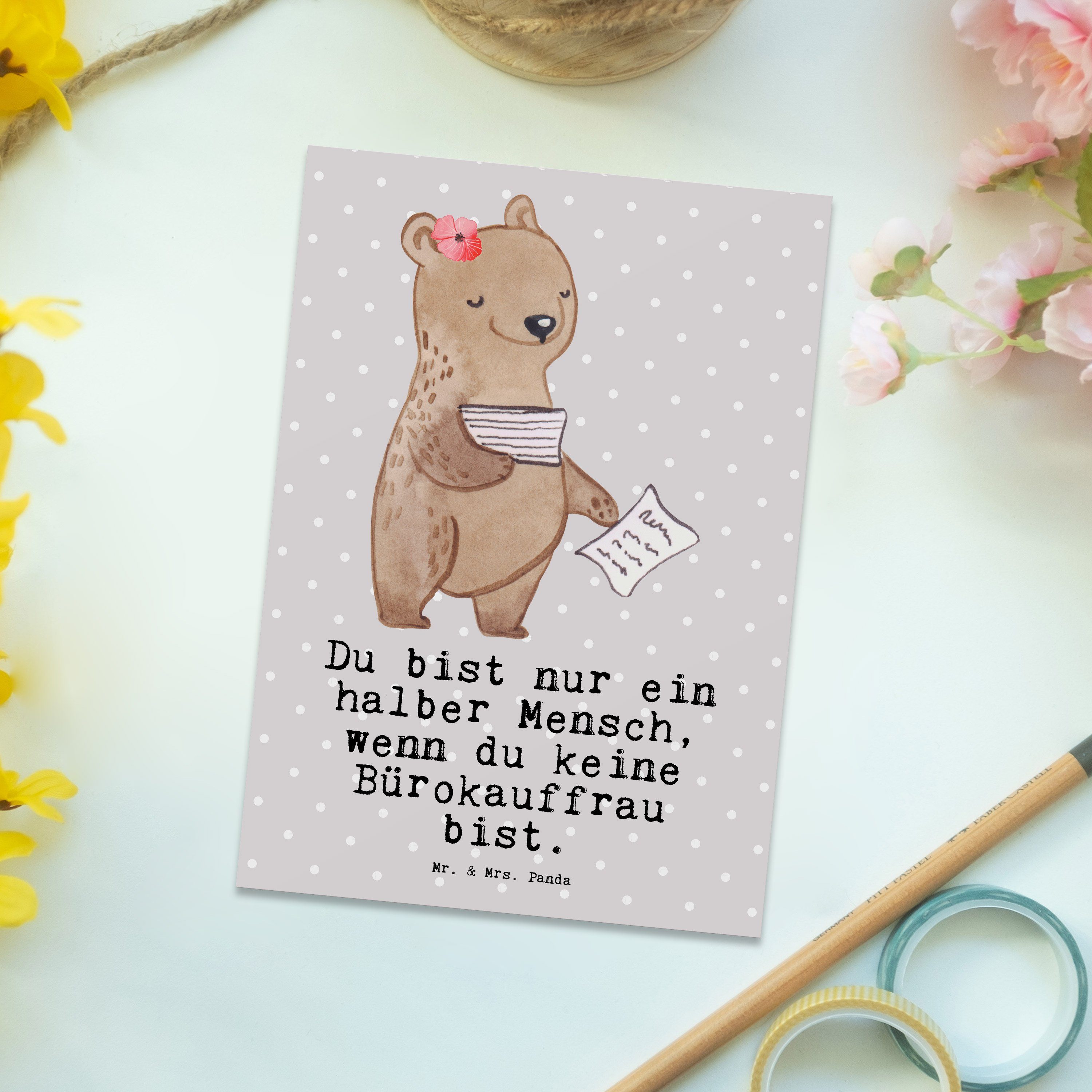 Geburtstagskarte, - Grau Geschenk, Mrs. Pastell Herz Bürokauffrau Postkarte mit & Ei - Panda Mr.