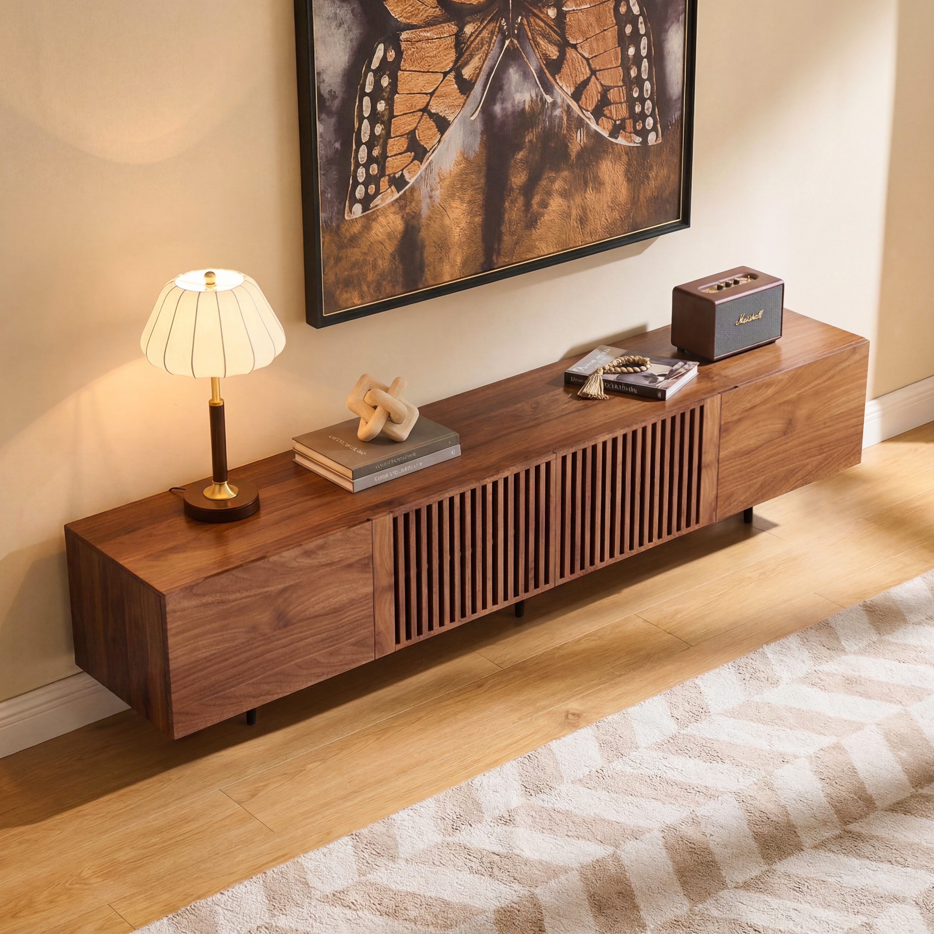 oleyluckidea TV-Schrank Moderner TV-board 75 Zoll, TV Lowboard mit Stauraum, Nussbaum Breite 180/240 cm
