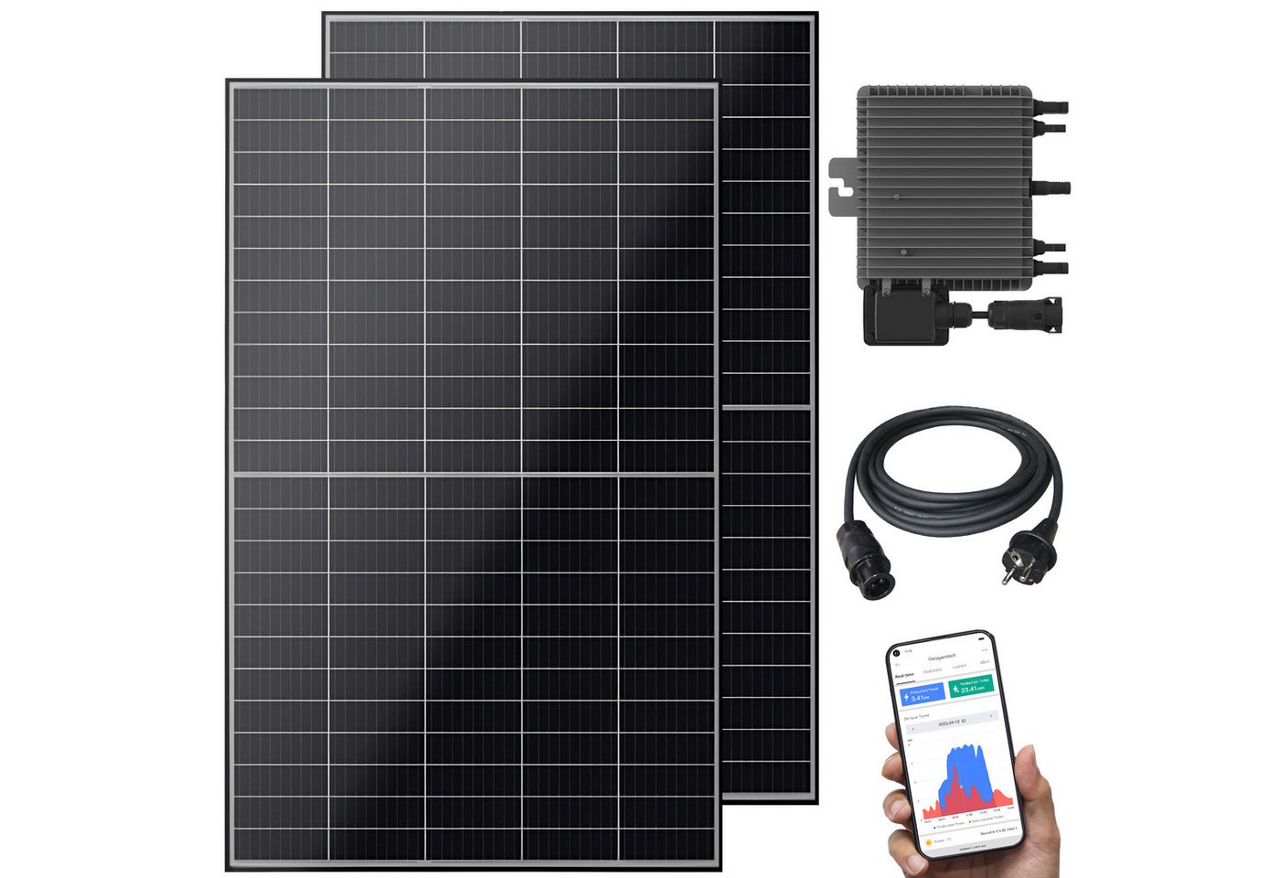 VESKA Balkonkraftwerk Balkonkraftwerk 1000 W Bifazial Glas/Glas, 800,00 W, Monokristallin, (Steckerfertig, genehmigungsfrei, schwarz WIFI), N-TYPE, TOPCON, Antireflexbeschichtung