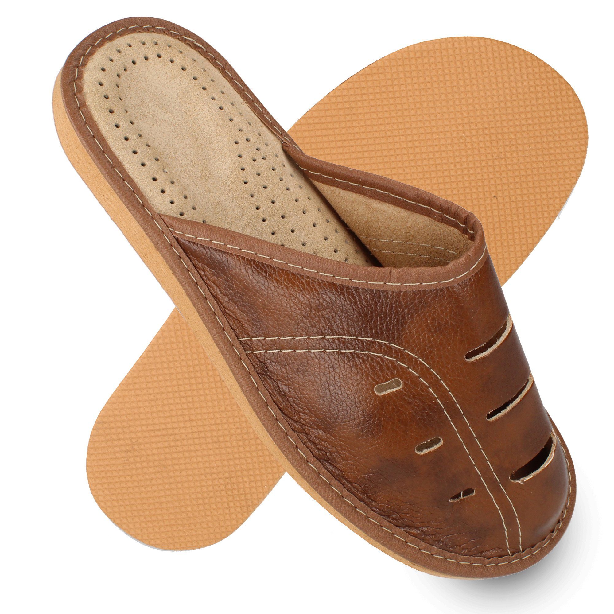 filsko Metz Herren Hausschuh Sommer Pantoffeln, Lüftungslöcher, Braun