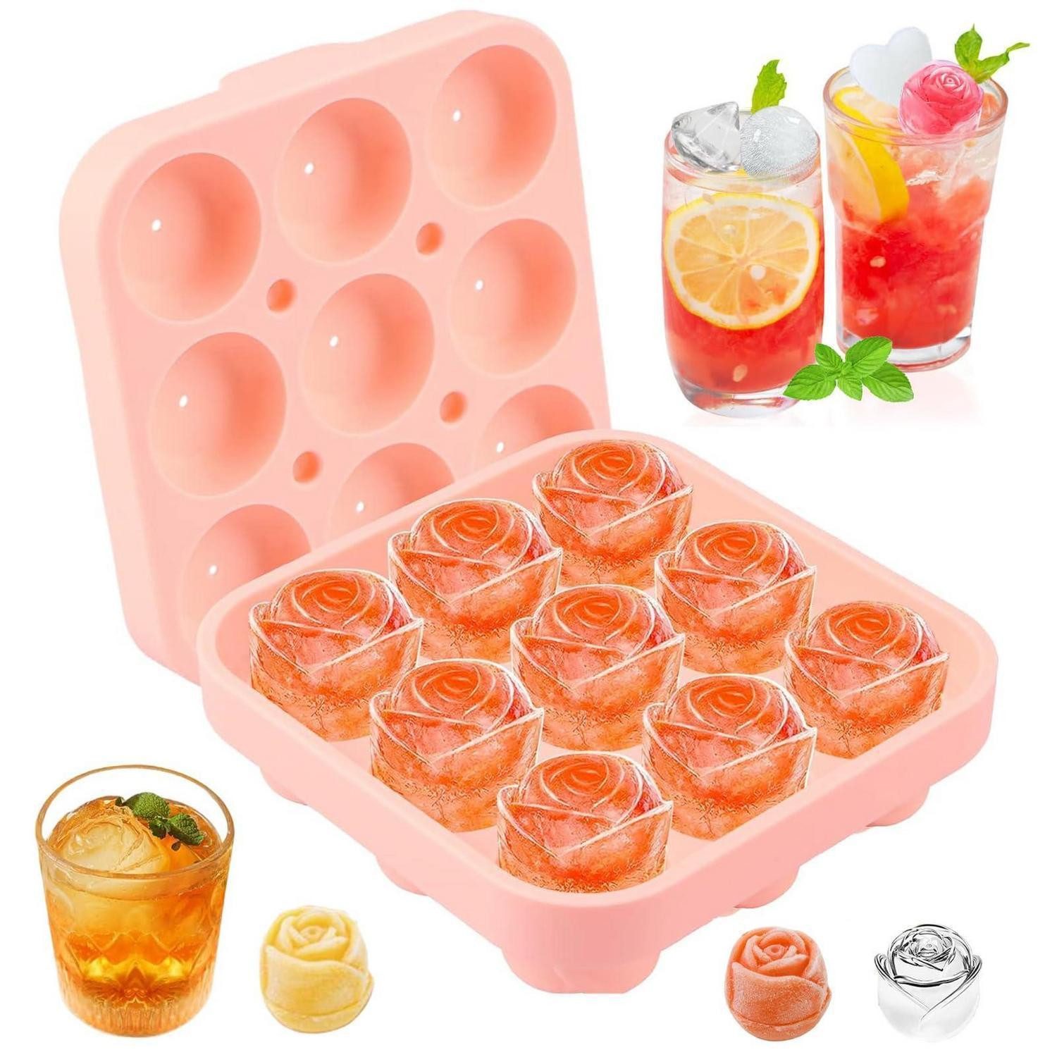 LuxusKollektion Eiswürfelform Eiswürfelform Rose 9er Silikon mit Deckel, (9-tlg)