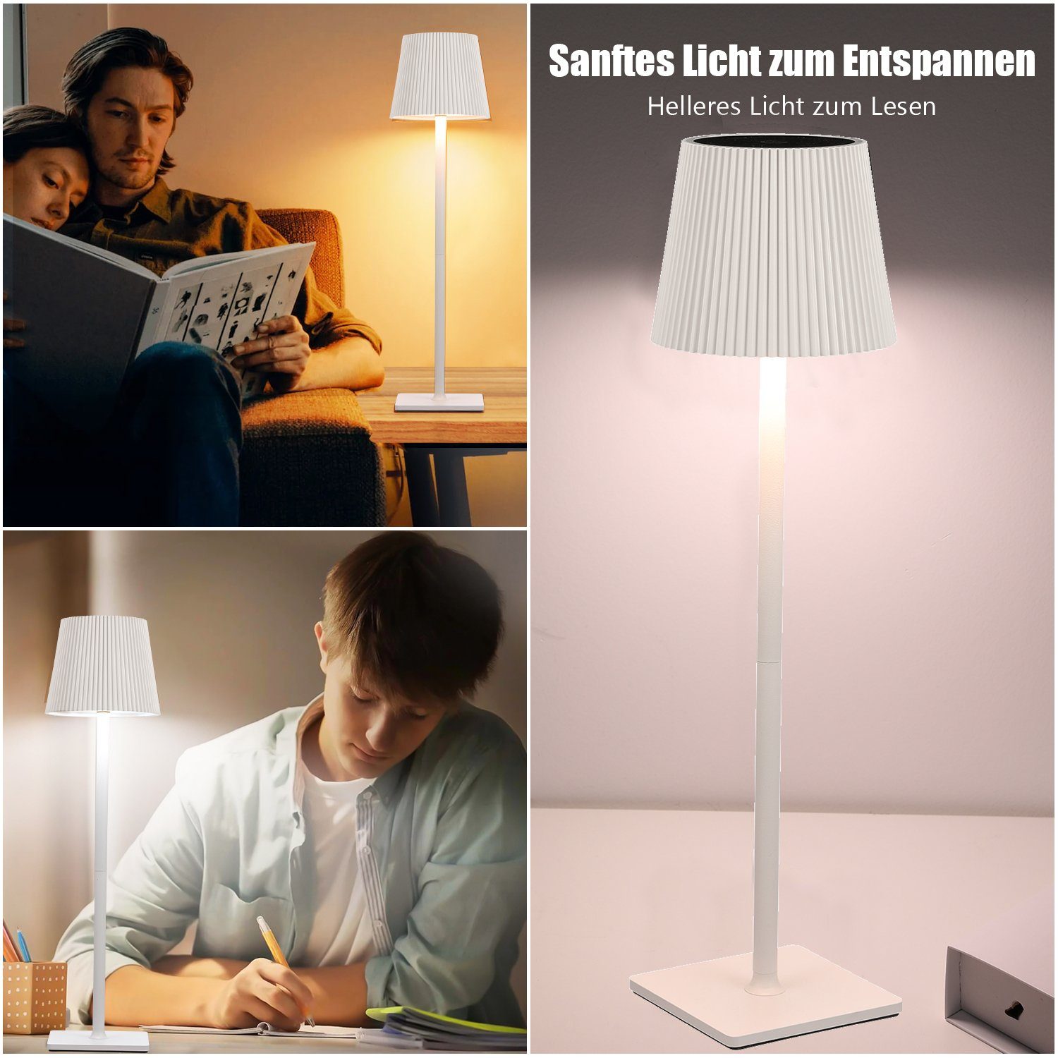 Esszimmer 8000-mAh-Akku, Kaltweiß/Naturweiß/Warmweiß, fest USB-C, Tischlampe oyajia Café für Eisen Kabellose Abnehmbar LED Wiederaufladbarer Tischlampe LED Tischlampe, Weiß Schlafzimmer LED Tischleuchte mit Touch-Dimmen integriert,