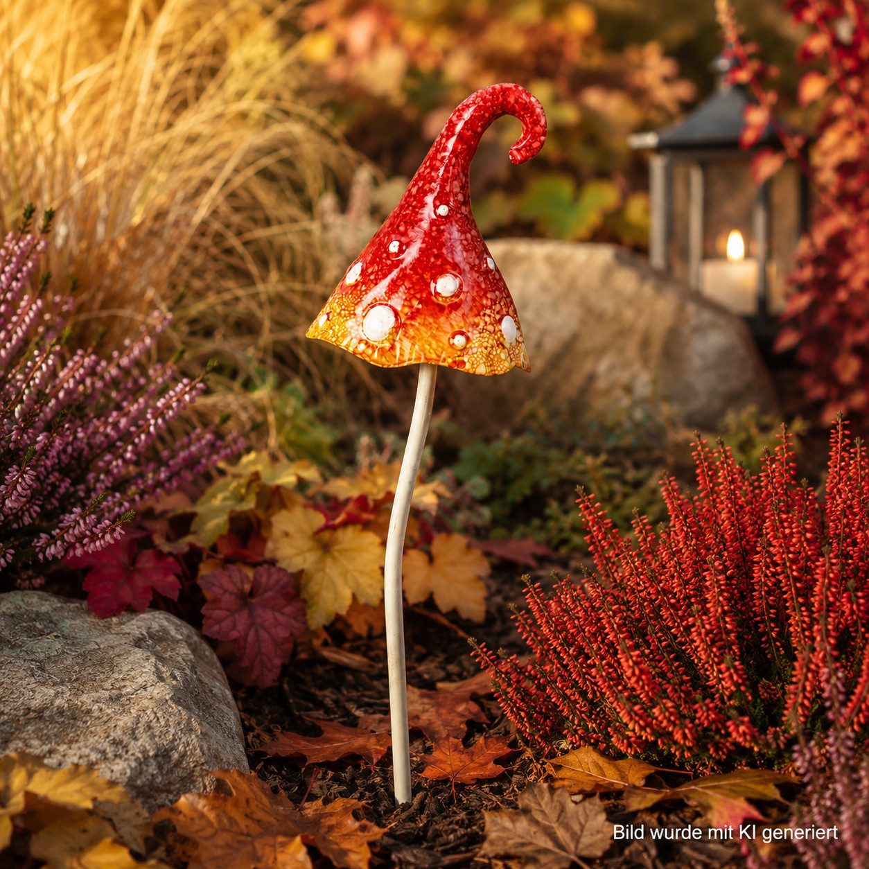 XiRRiX Gartenstecker Metallpilz in tollen Farben Herbstdeko (Gartendeko, Pilz) mit Federung im Hut - wackelt bei Berührung – Bild 3 von 4