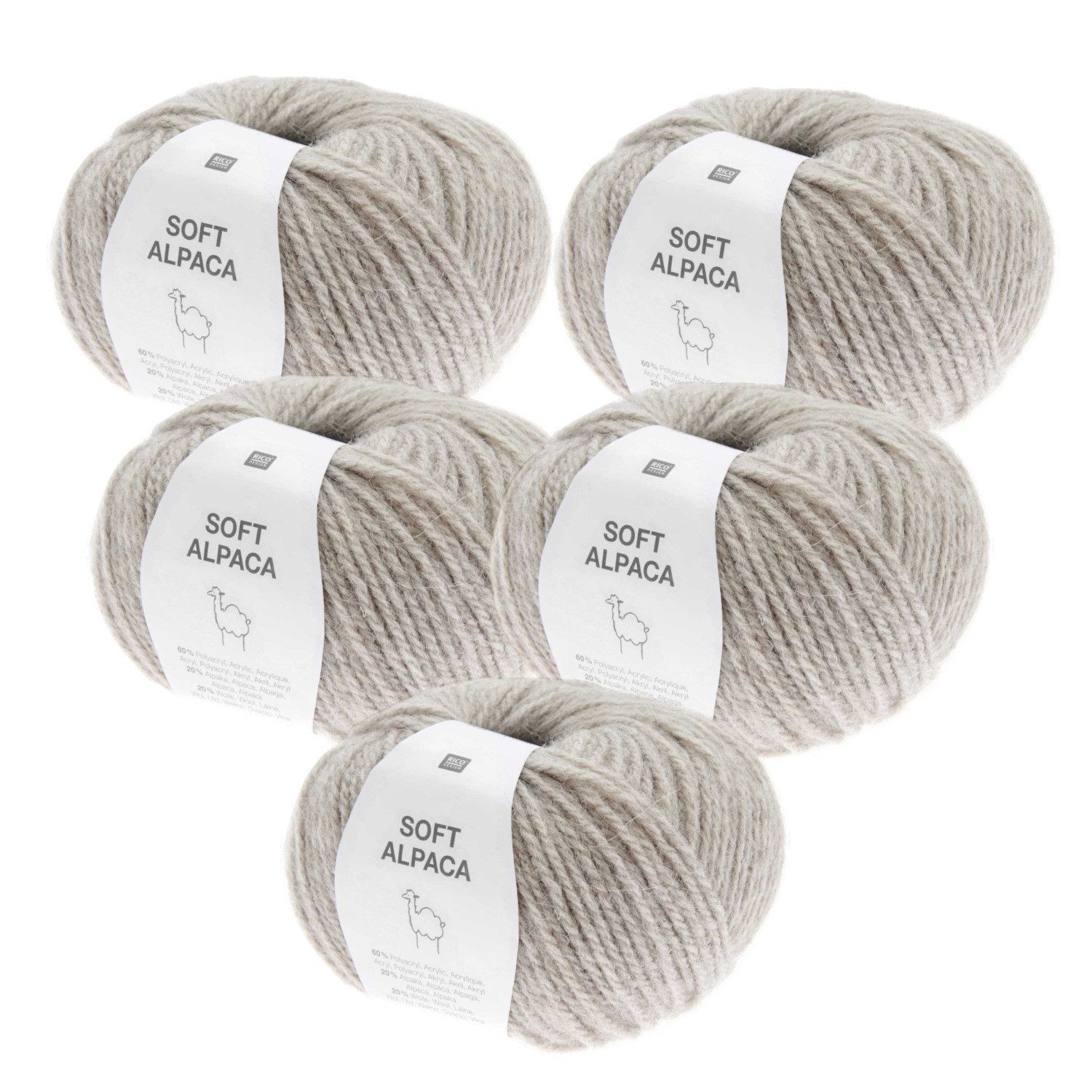 Rico Design 5 x RICO SOFT ALPACA Häkelwolle, 250 m