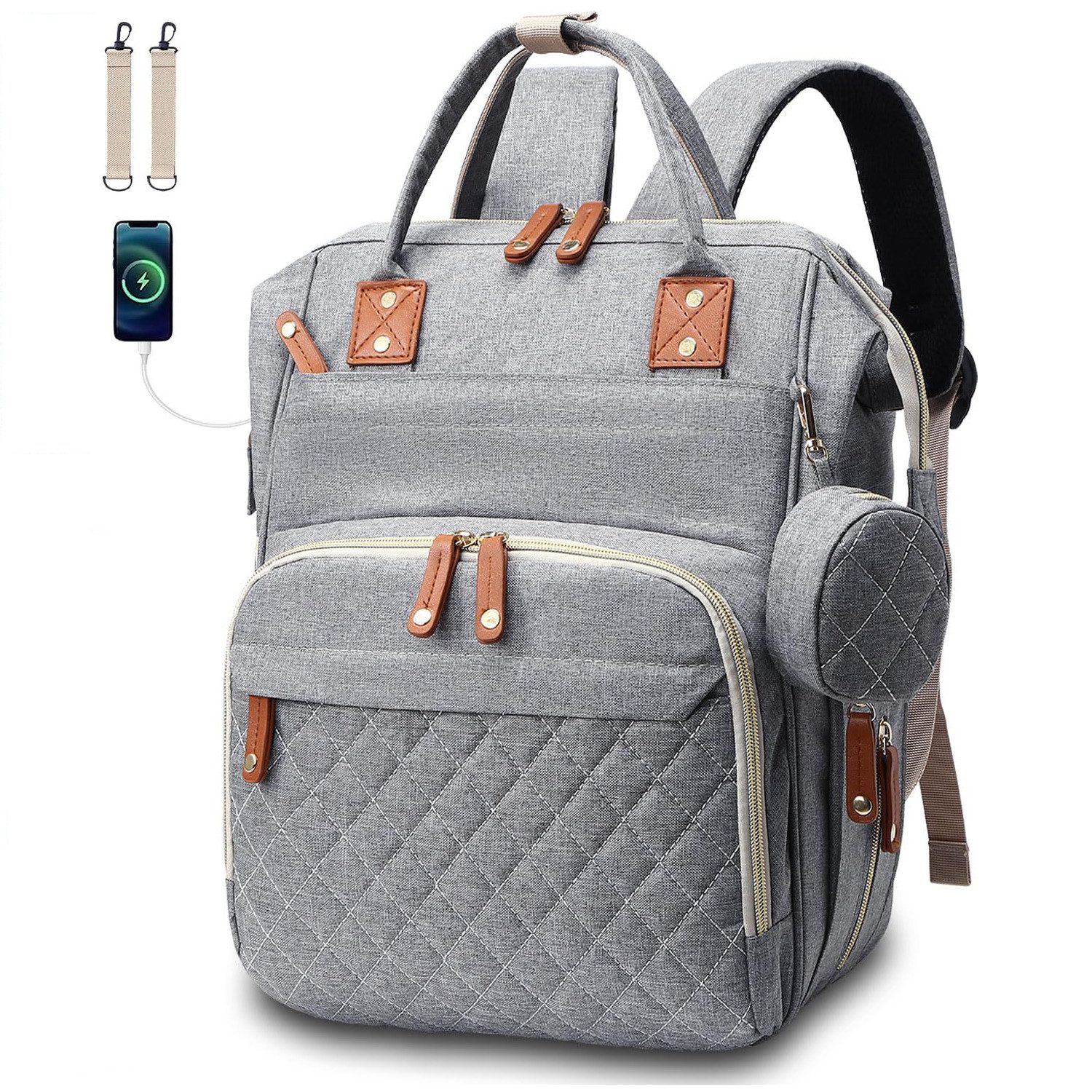 ibettertec Wickelrucksack Wickeltasche Rucksack Großer Baby Wickelrucksack mit Multifunktions (Babytaschen und mobiler - Schnullerhalter, und Kinderwagengurte - für Mama und Papa, 16 Taschen), Wickeltasche Kinderwagen,Mommy Bag