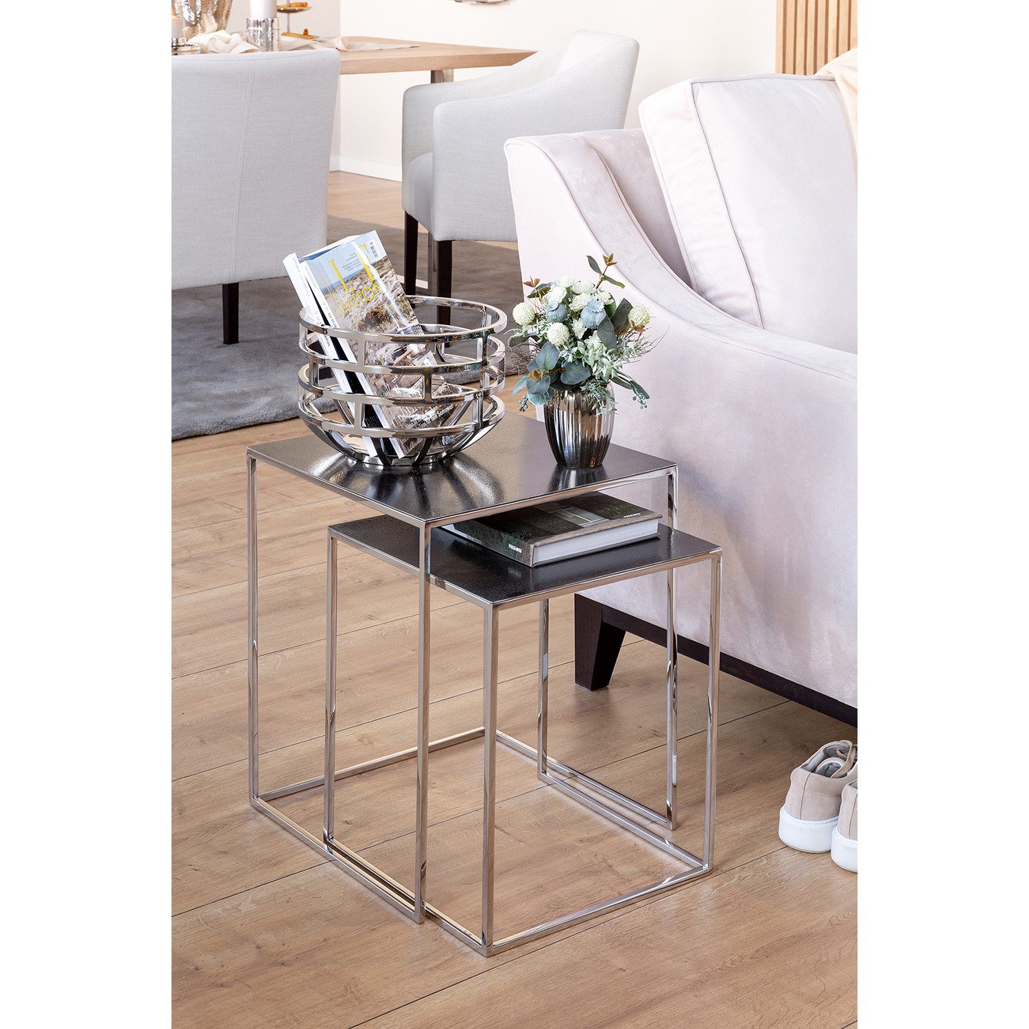 Fink Tabletttisch LORET Beistelltisch 2er Set - H.48cm x B.40cm - schwarz/silber (Dekotisch - kleiner Tisch, Dekotisch - kleiner Tisch), Moderner Sofatisch: Stilvoller Ablagetisch & Couchtisch für Zuhause