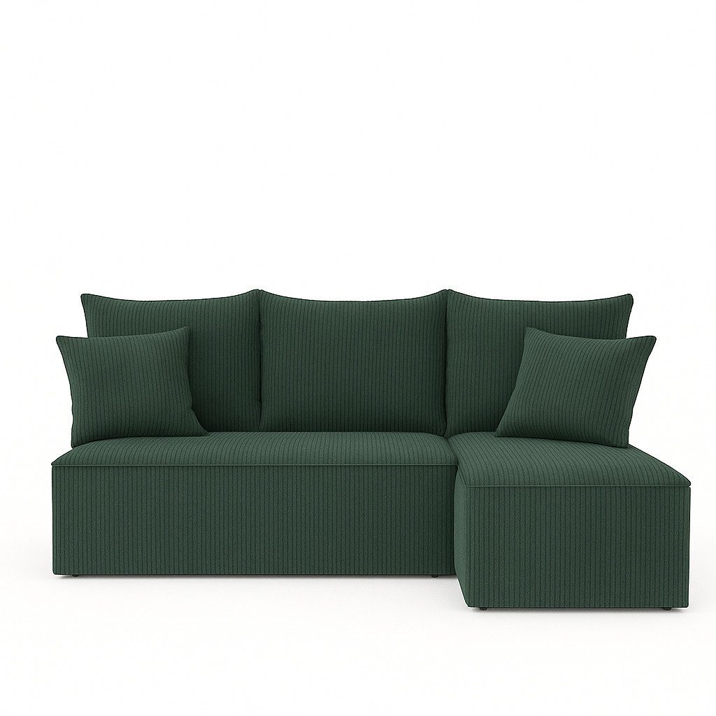 NACANAPA Ecksofa VELO S, Bettzeug-Container, weicher und angenehmer Stoff zum Anfassen, Lose Rückenkissen mit Reißverschluss, Schlaffunktion 130x200 cm