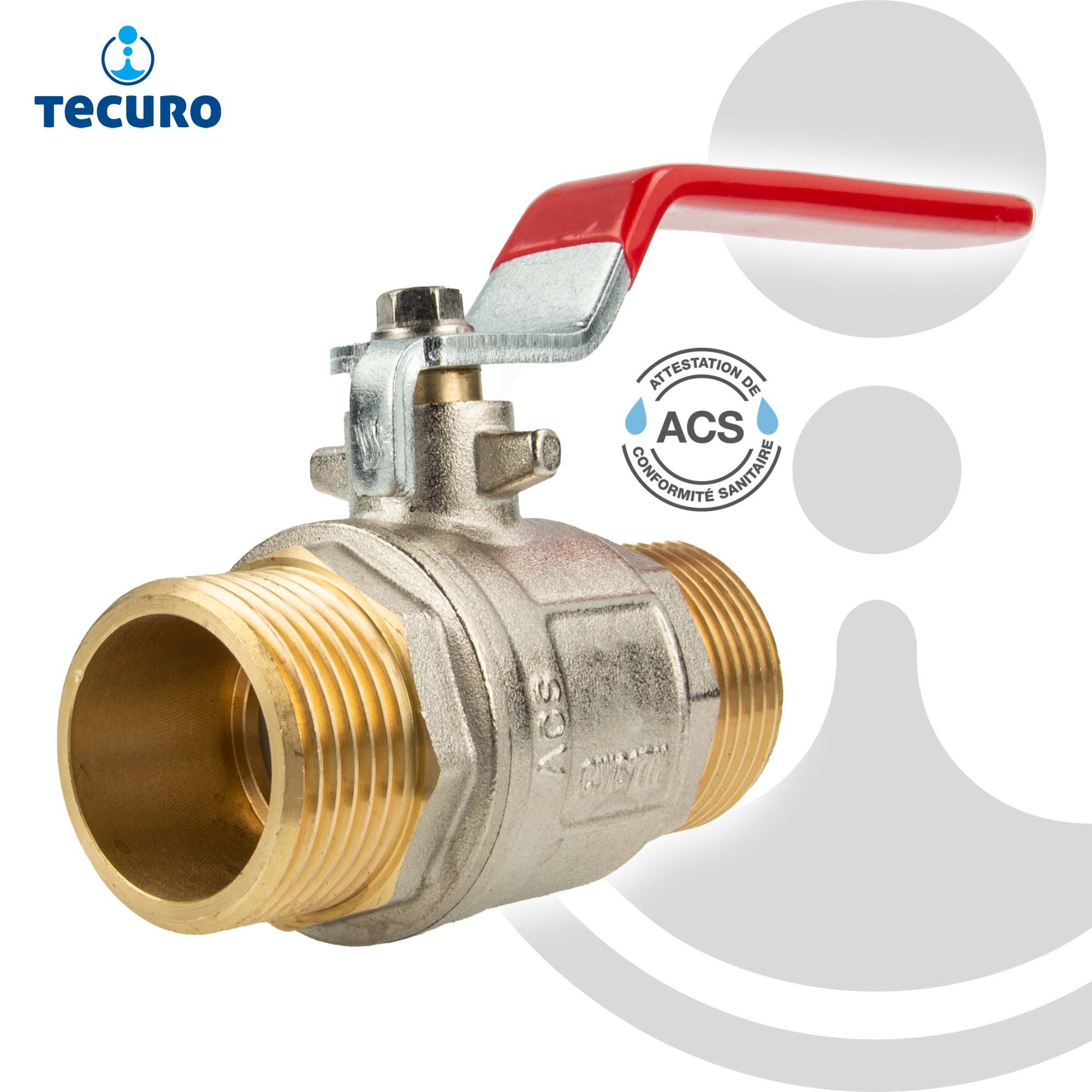 tecuro Kugelhahn (ACS), beids. AG 3/8 bis 2 Zoll, langer Stahlhebel